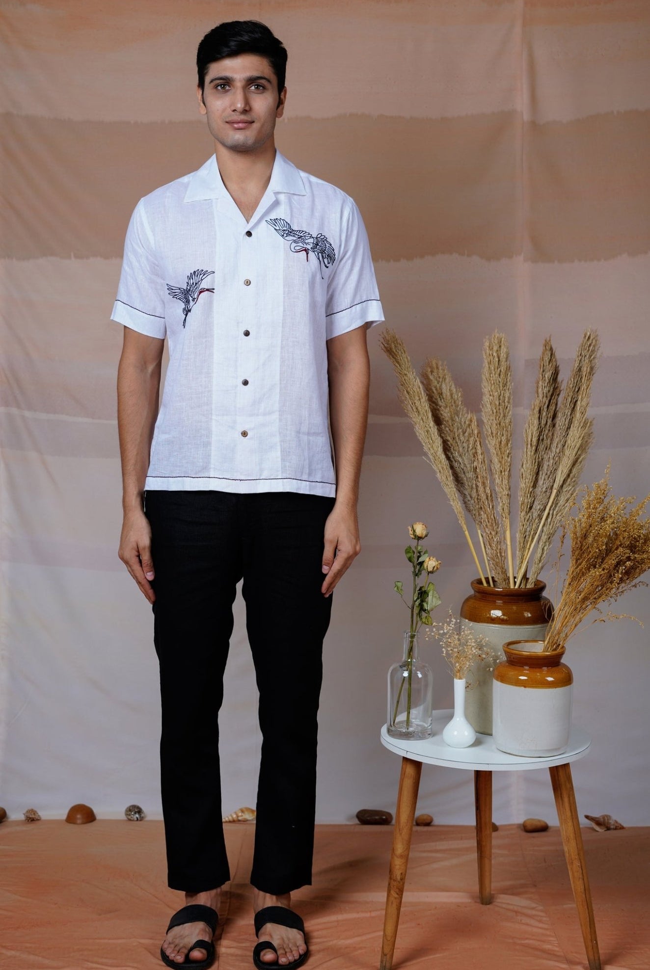 Flying Wings - Hand Embroidered Unisex Linen Shirt - CiceroniShirtsCultura Studio