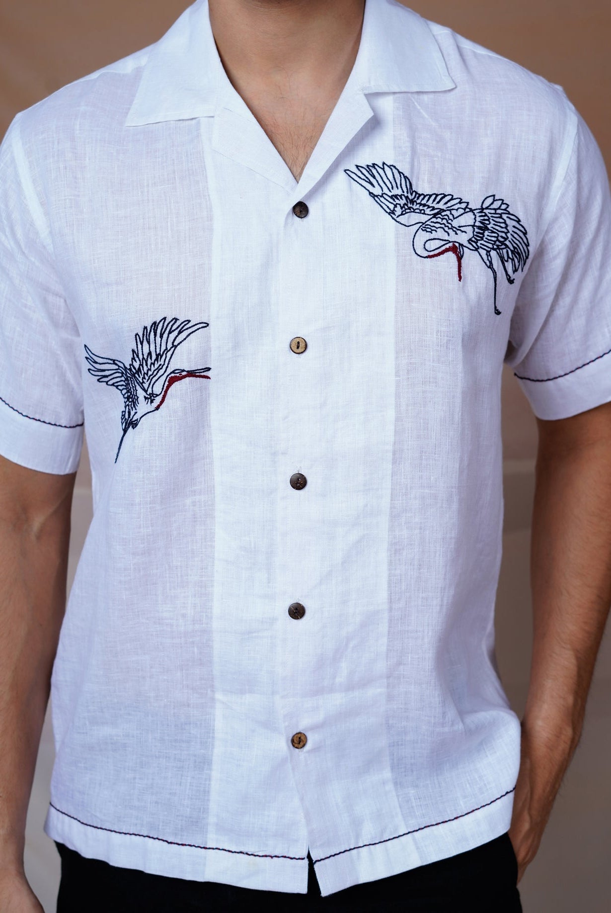 Flying Wings - Hand Embroidered Unisex Linen Shirt - CiceroniShirtsCultura Studio