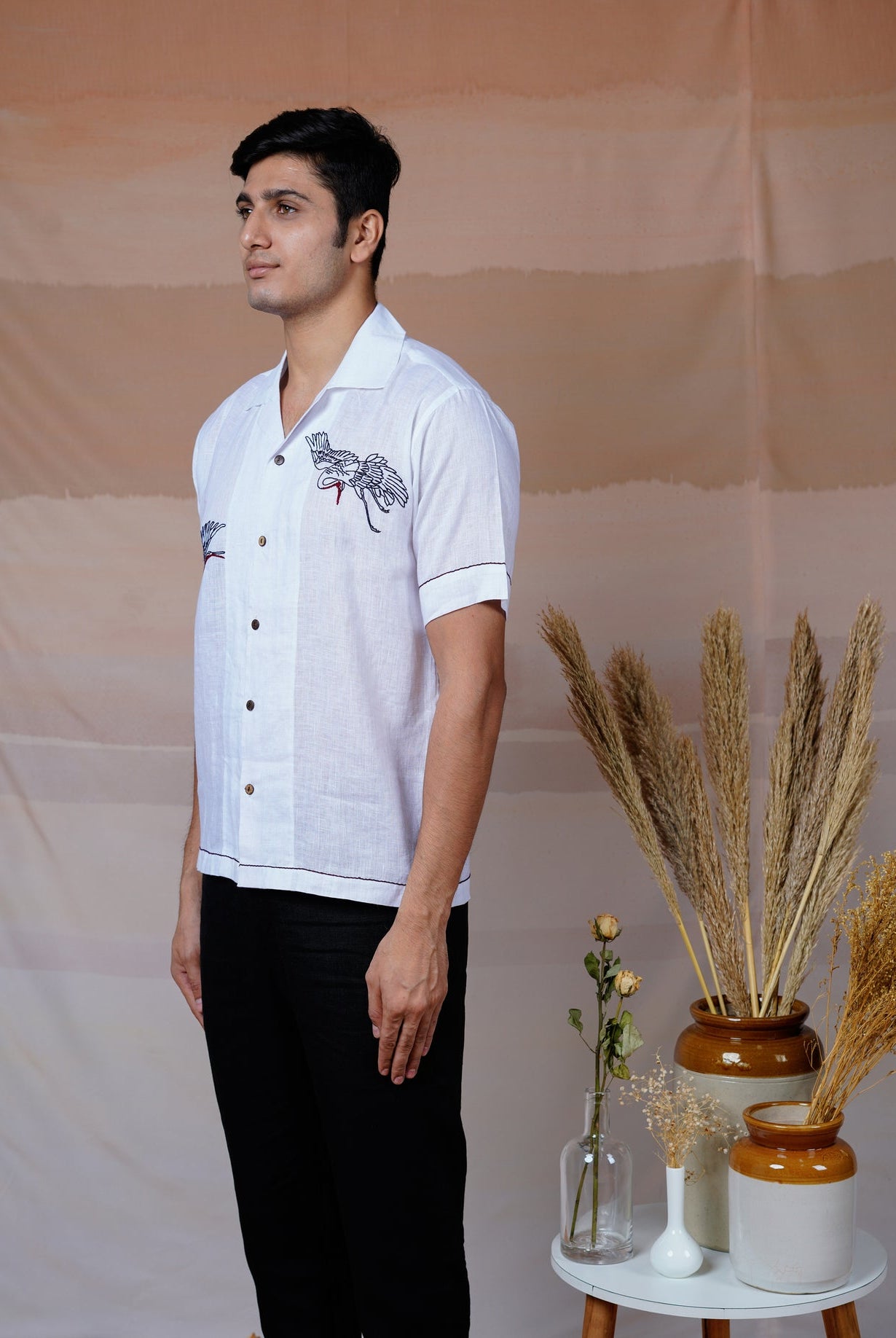 Flying Wings - Hand Embroidered Unisex Linen Shirt - CiceroniShirtsCultura Studio