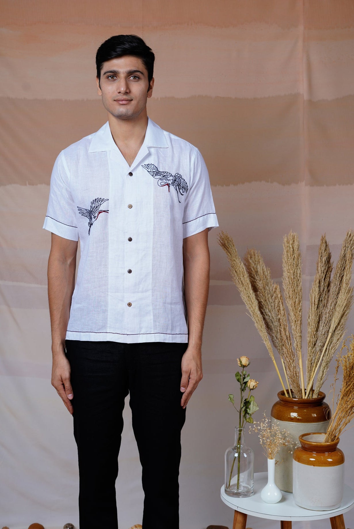 Flying Wings - Hand Embroidered Unisex Linen Shirt - CiceroniShirtsCultura Studio