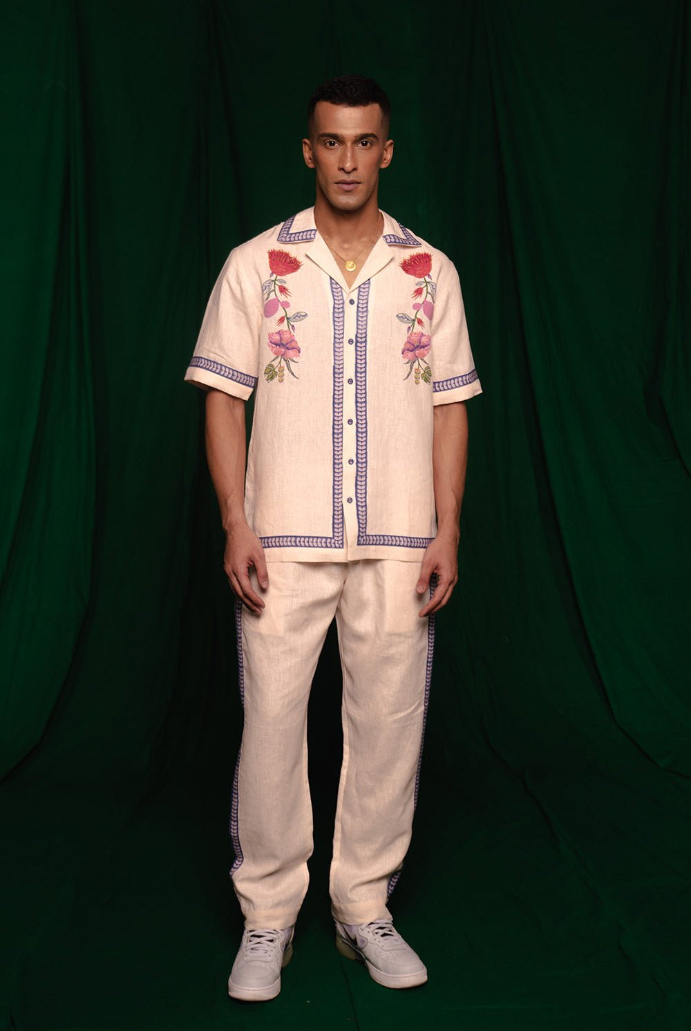 Foliage Linen Men's Camp Collar Shirt - CiceroniMen ShirtsSaphed