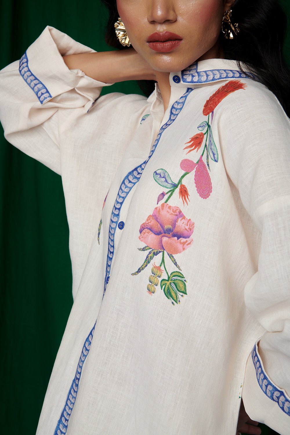 Foliage Linen Oversized Flared Shirt Set - CiceroniCo - ord SetSaphed