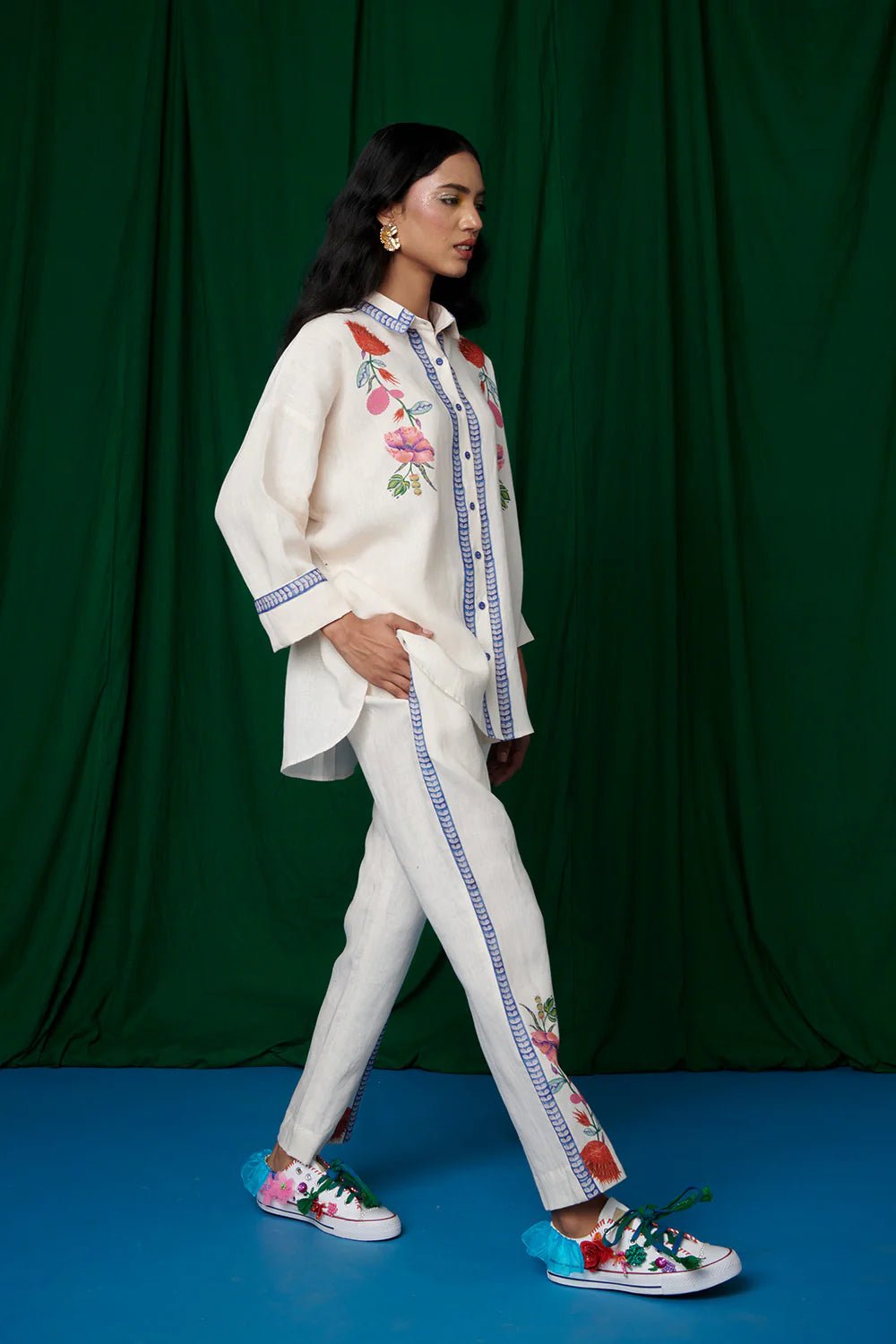 Foliage Linen Oversized Flared Shirt Set - CiceroniCo - ord SetSaphed