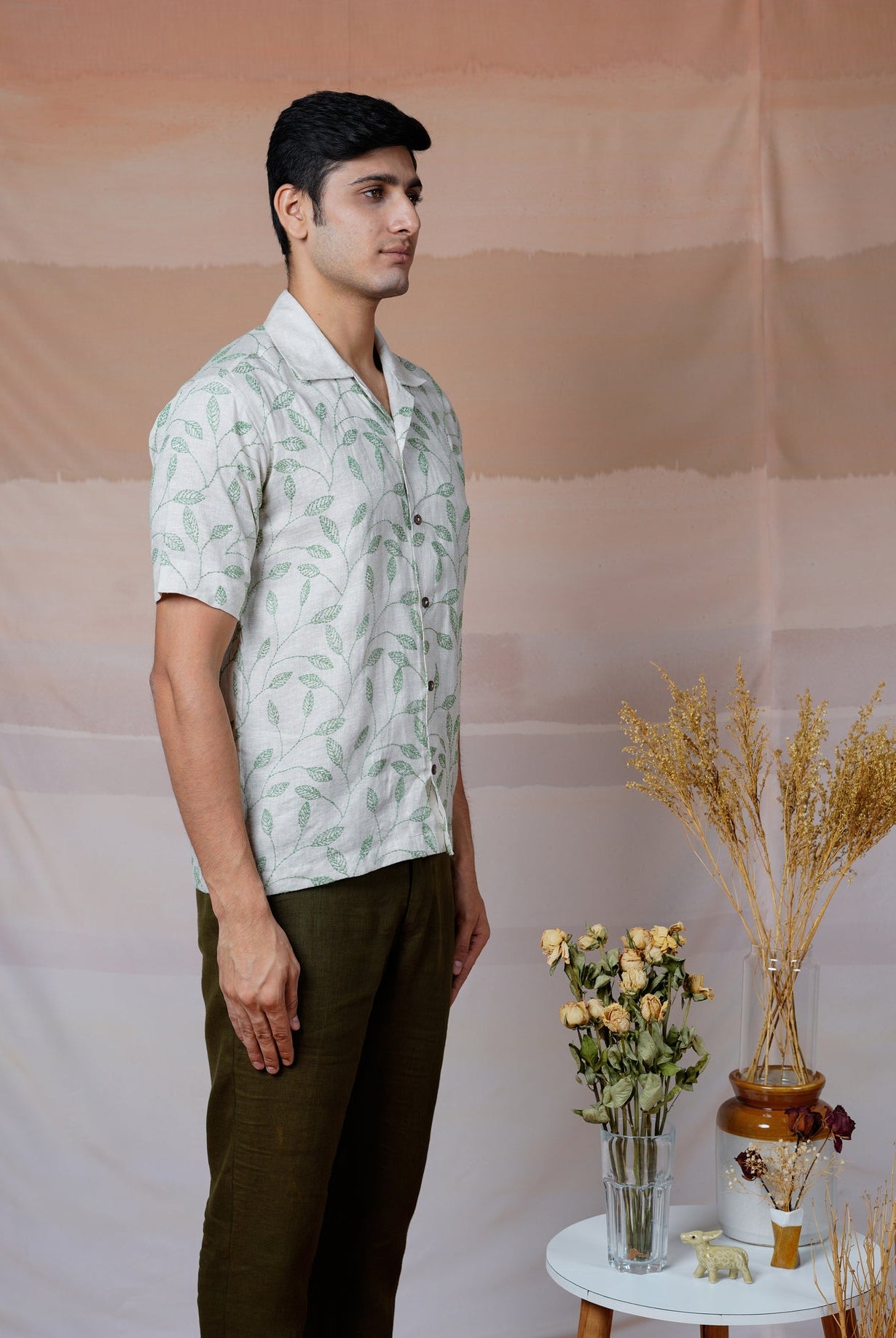 Forest Fern - Hand Embroidered Unisex Linen Shirt - CiceroniShirtsCultura Studio