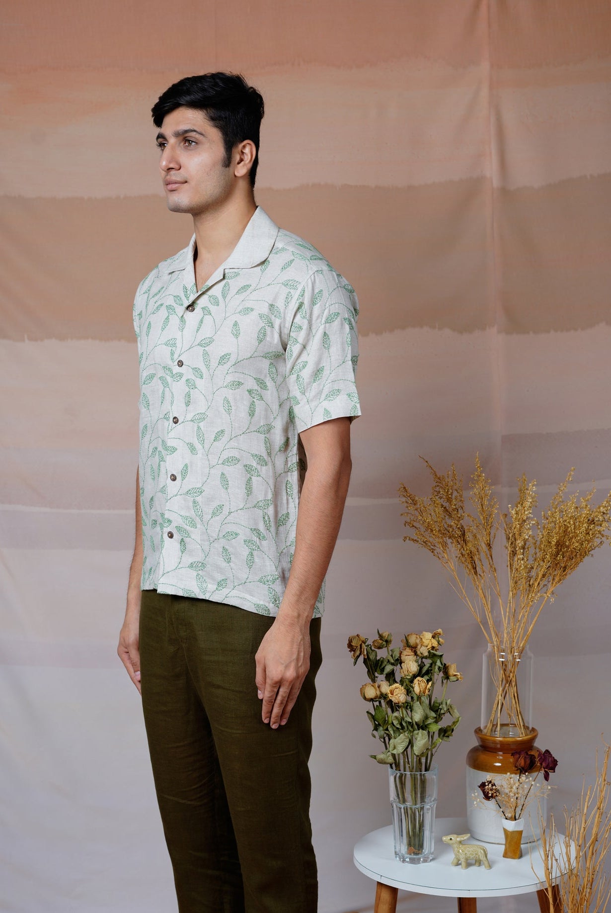 Forest Fern - Hand Embroidered Unisex Linen Shirt - CiceroniShirtsCultura Studio