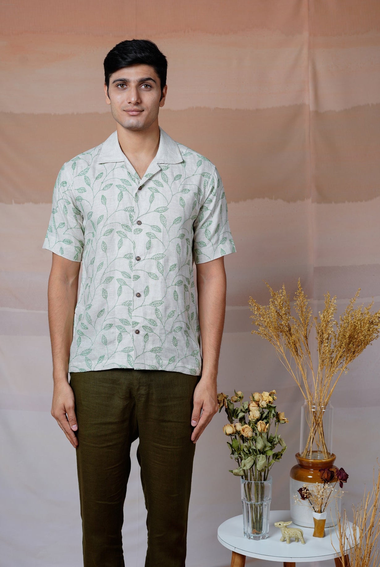Forest Fern - Hand Embroidered Unisex Linen Shirt - CiceroniShirtsCultura Studio