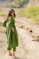 Forest Green Gathered Kurta Set with Jaamdani Dupatta - CiceroniKurta Set, Everyday WearMaidaan