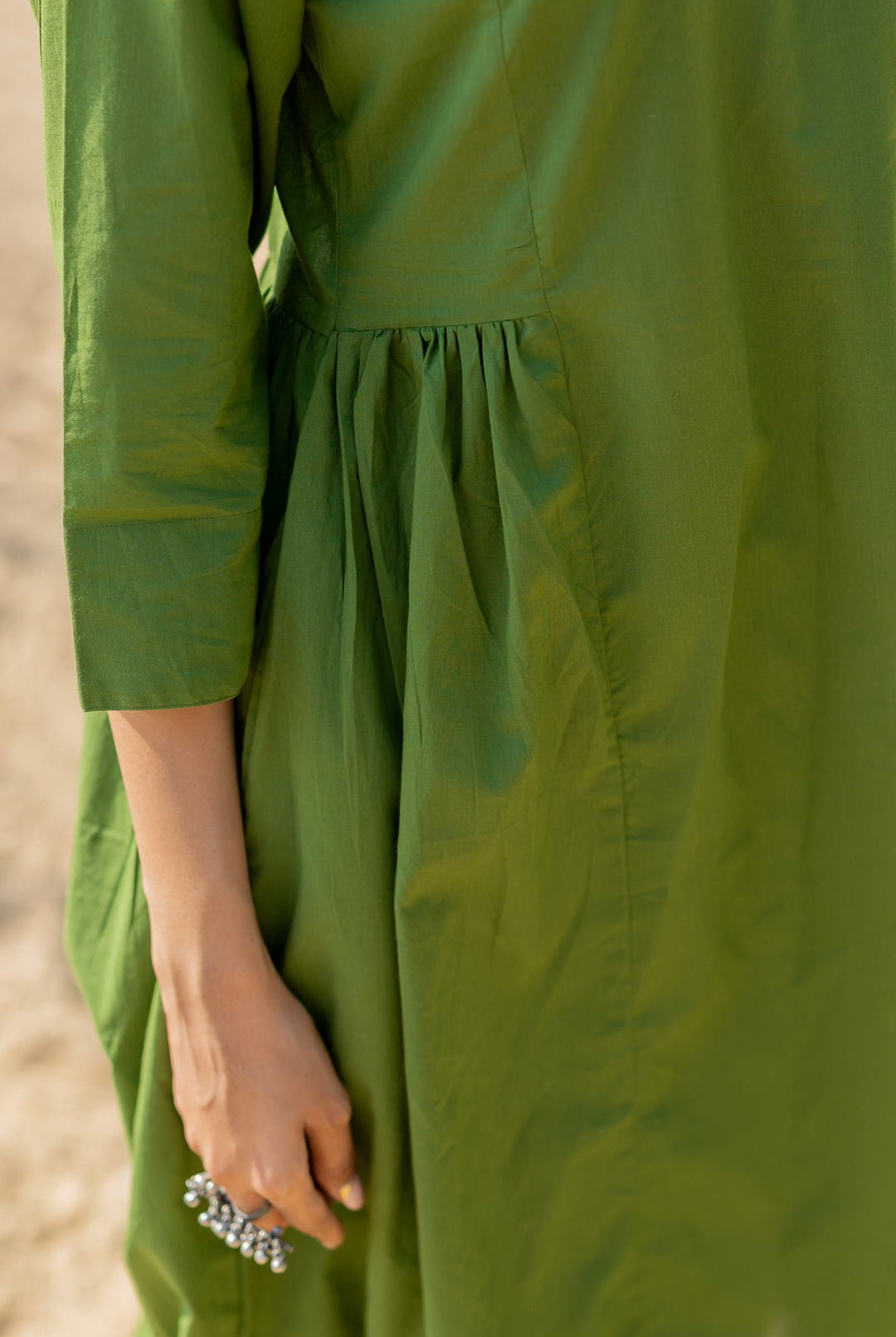 Forest Green Gathered Kurta Set with Jaamdani Dupatta - CiceroniKurta Set, Everyday WearMaidaan