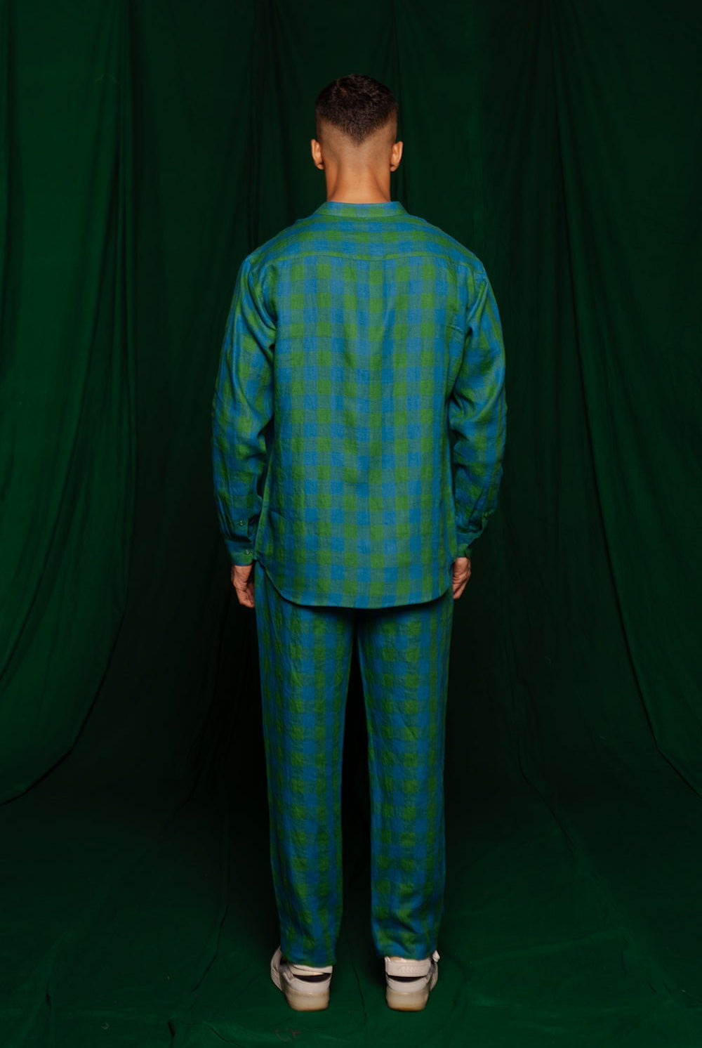 Forest Linen Men's Band Collar Shirt Set - CiceroniCo - ord SetSaphed