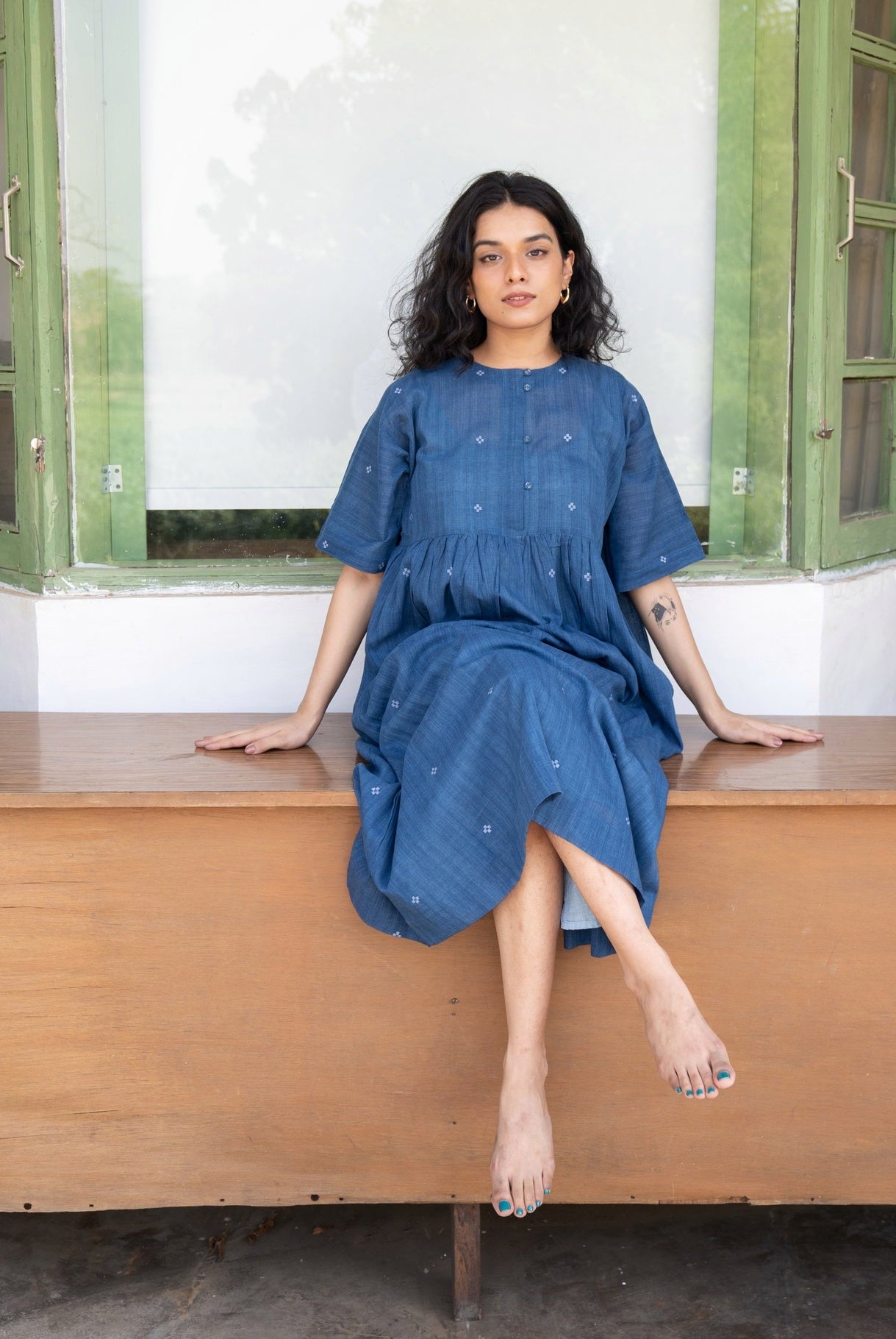Fragments Jamdani Drop - shoulder Dress - CiceroniDresseswith N.