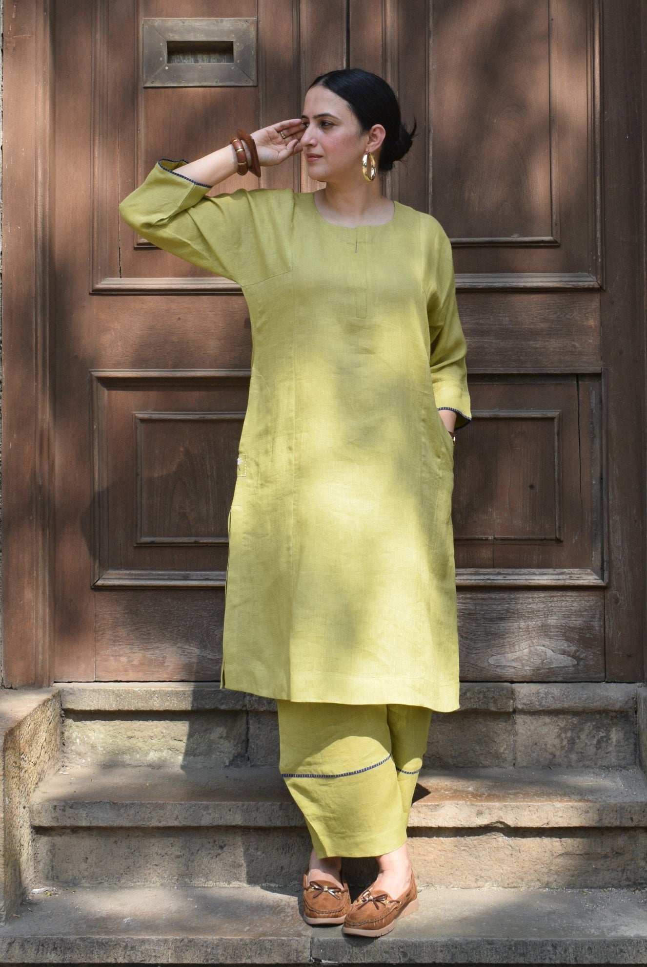 Fresh Lime Linen Co Ord Set - CiceroniKurta Set, Everyday WearHouse of Moxa