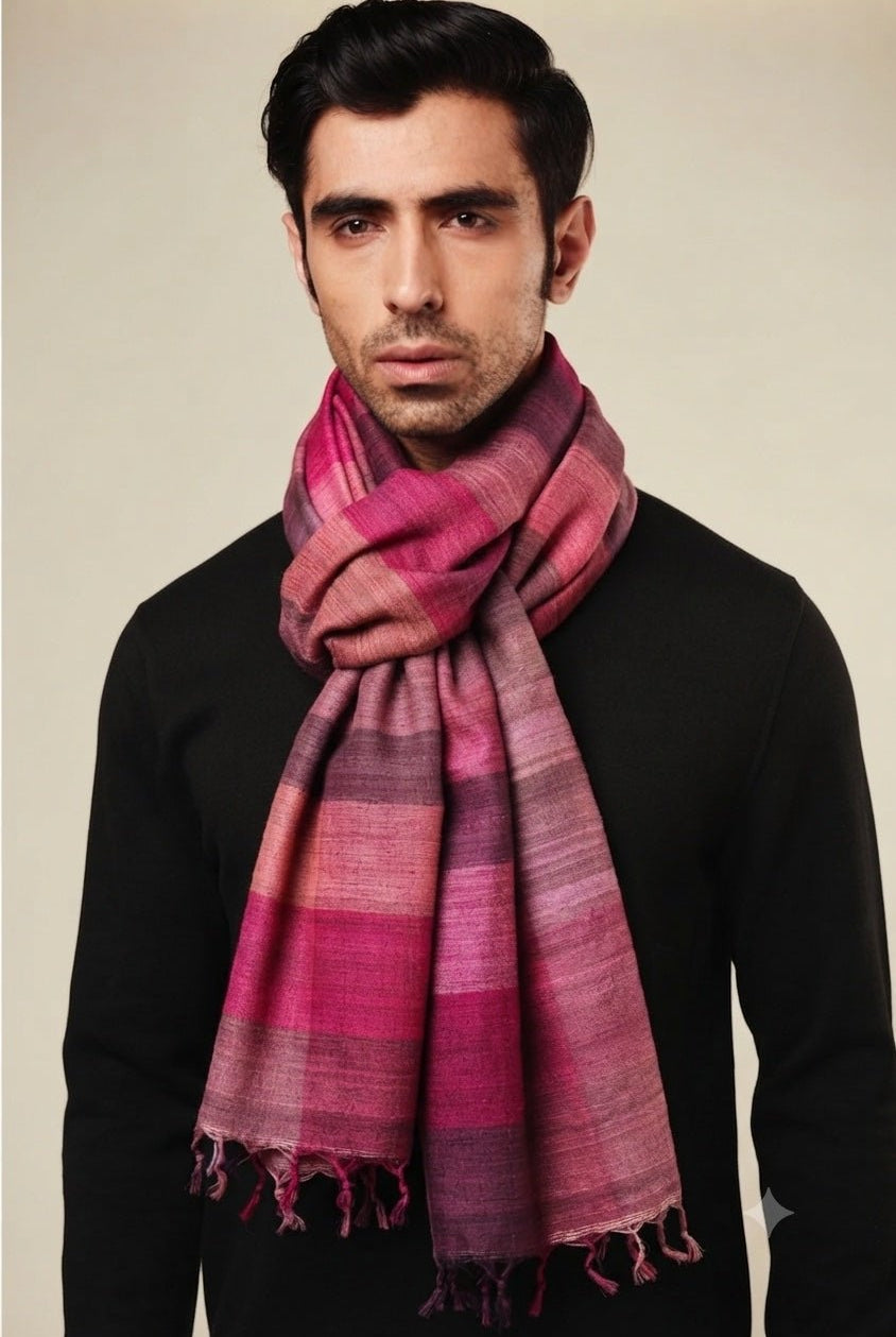 Fuchsia Checks Peace Silk Scarf for Men - CiceroniScarfAeshaane