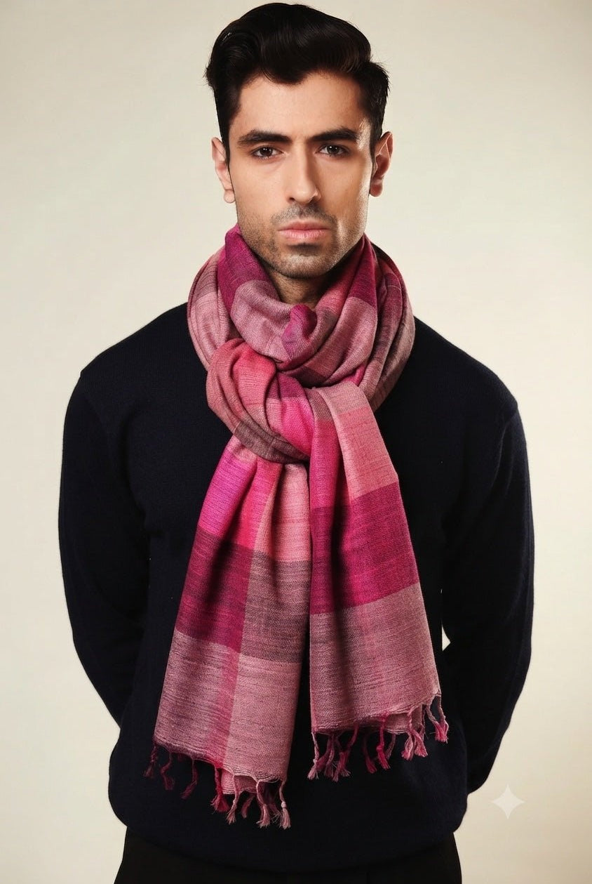 Fuchsia Checks Peace Silk Scarf for Men - CiceroniScarfAeshaane