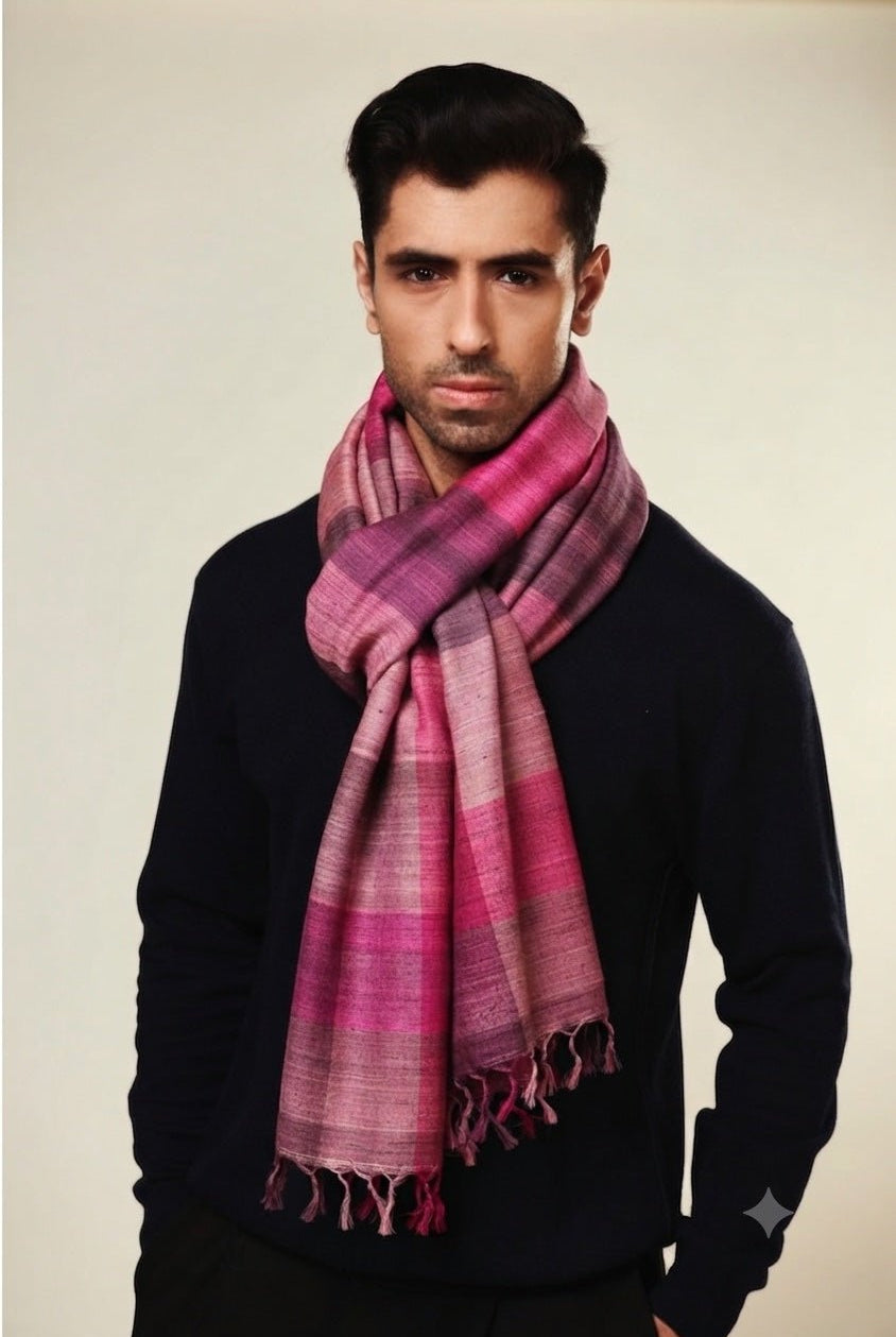 Fuchsia Checks Peace Silk Scarf for Men - CiceroniScarfAeshaane