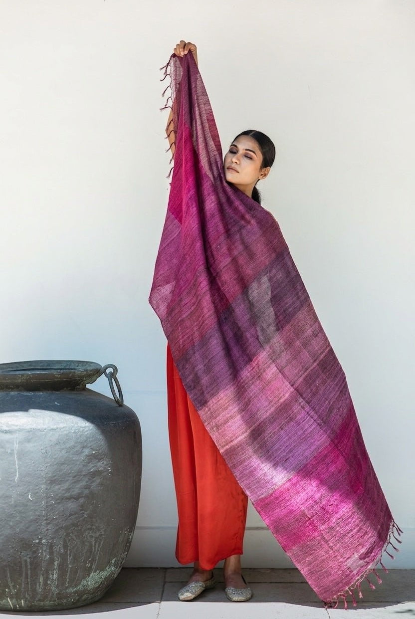 Fuchsia Checks Peace Silk Scarf for Women - CiceroniScarfAeshaane