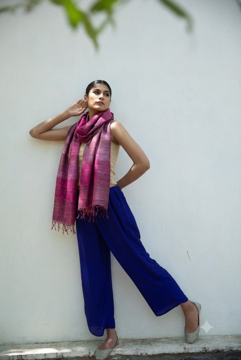 Fuchsia Checks Peace Silk Scarf for Women - CiceroniScarfAeshaane
