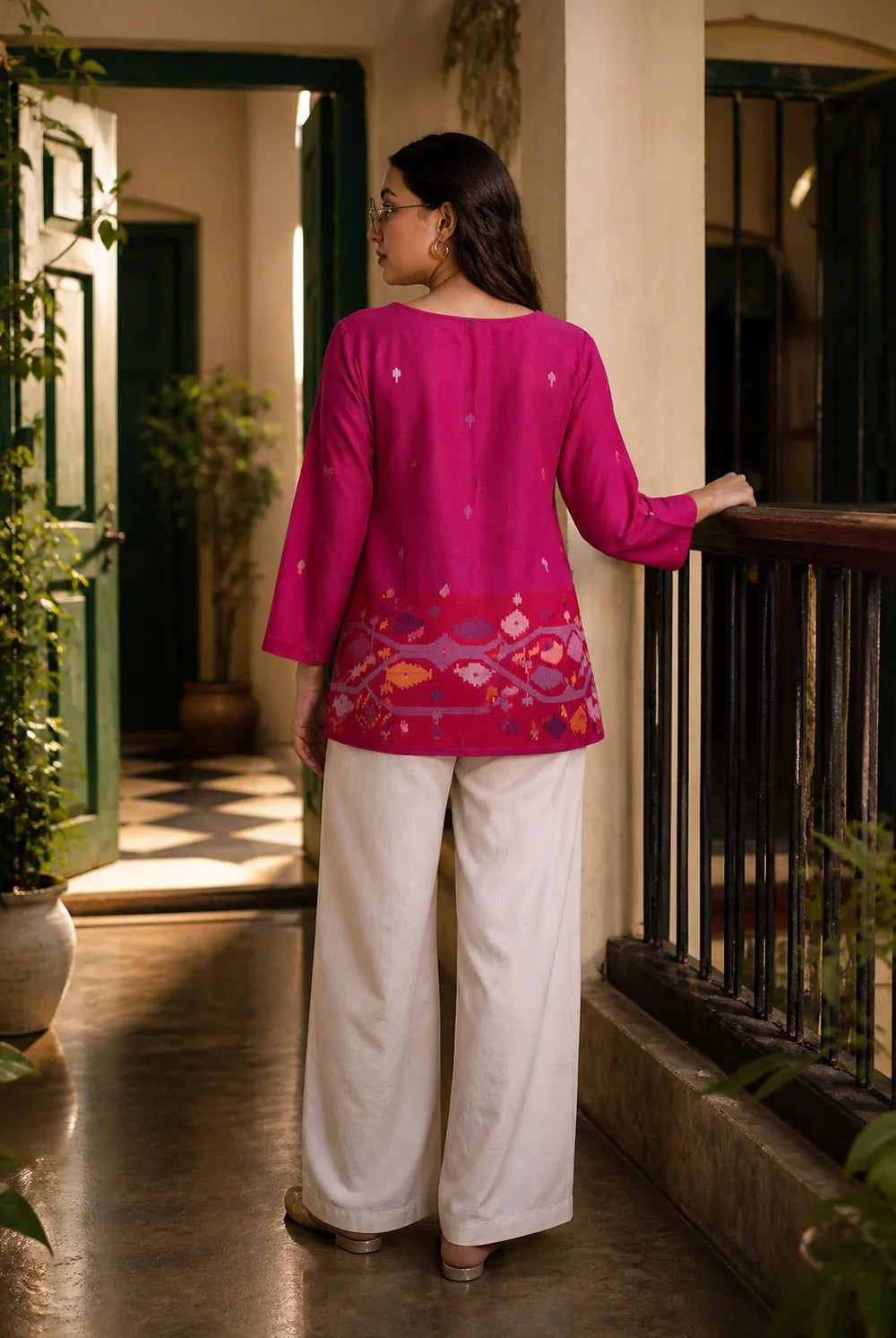 Fuchsia Pink Jamdani Top - CiceroniTopsSutra Art of Clothing