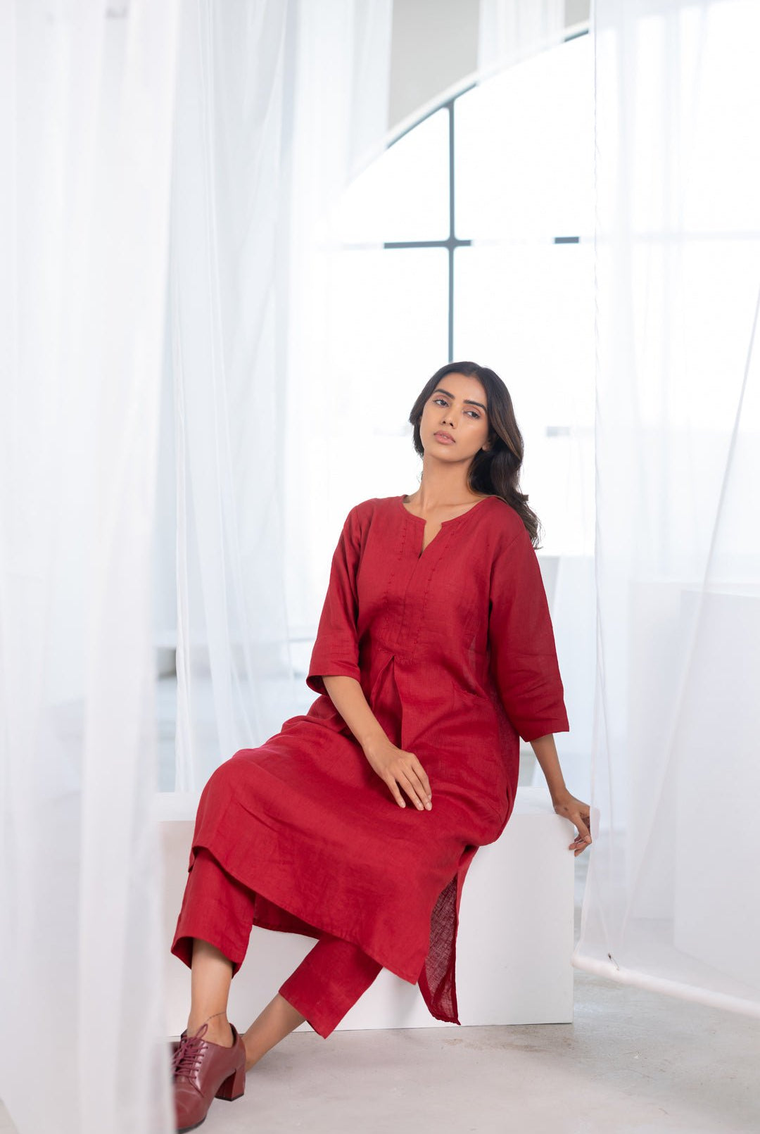 Garnet Adorned Linen Kurta - CiceroniKurta, Everyday WearSilai Studio