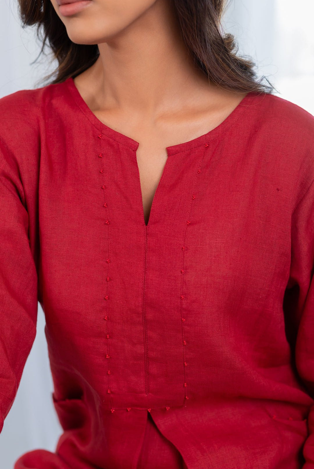 Garnet Adorned Linen Kurta - CiceroniKurta, Everyday WearSilai Studio