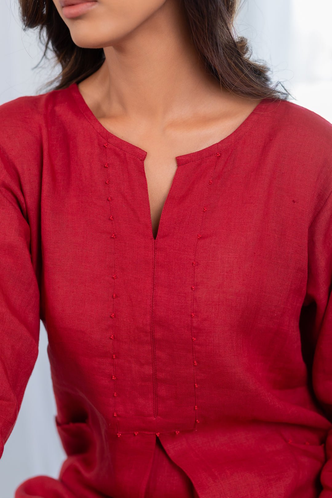 Garnet Adorned Linen Kurta - CiceroniKurta, Everyday WearSilai Studio