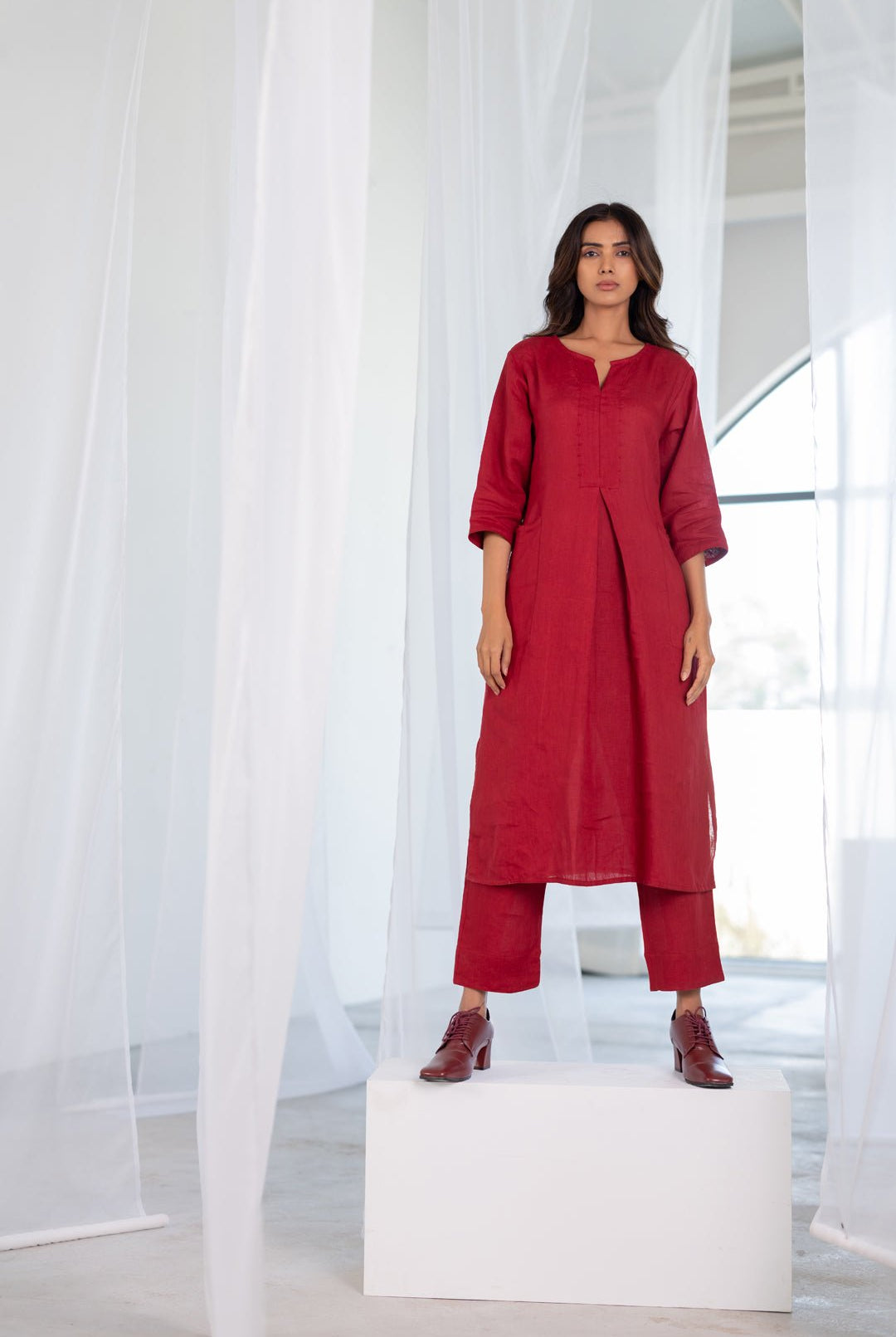 Garnet Adorned Linen Kurta - CiceroniKurta, Everyday WearSilai Studio
