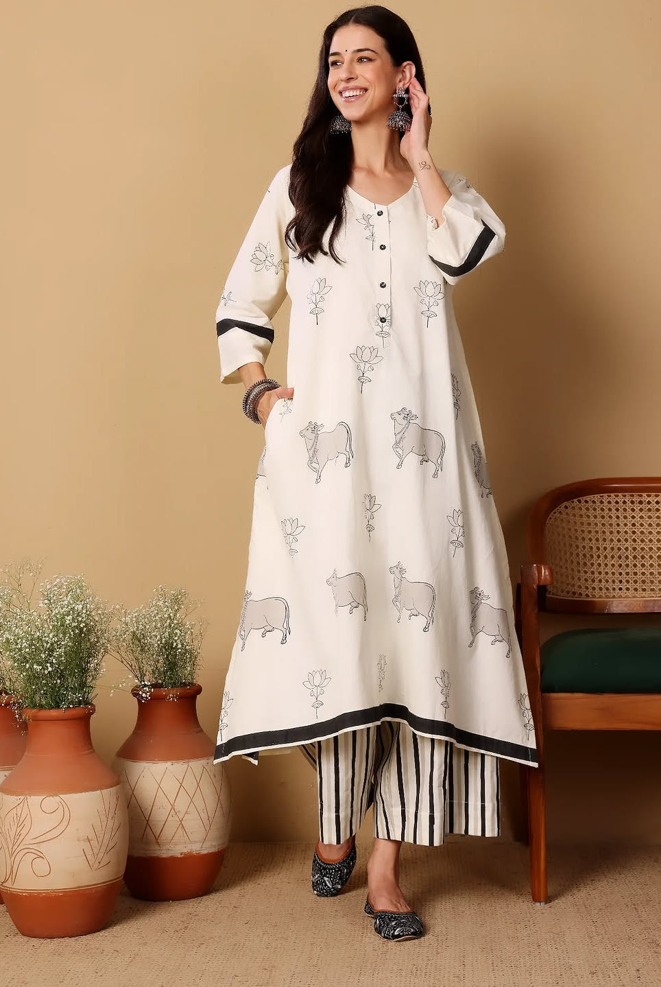 Gauri Set - Grey and White - CiceroniKurta Set, Everyday WearSheetal Joshi Verma