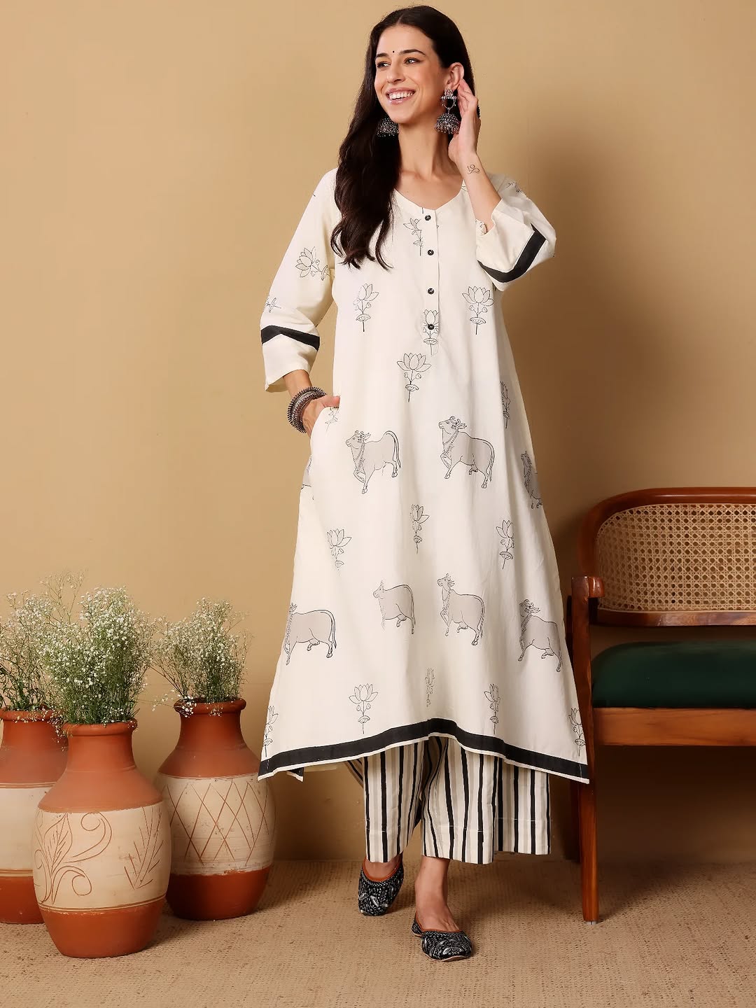 Gauri Set - Grey and White - CiceroniKurta Set, Everyday WearSheetal Joshi Verma