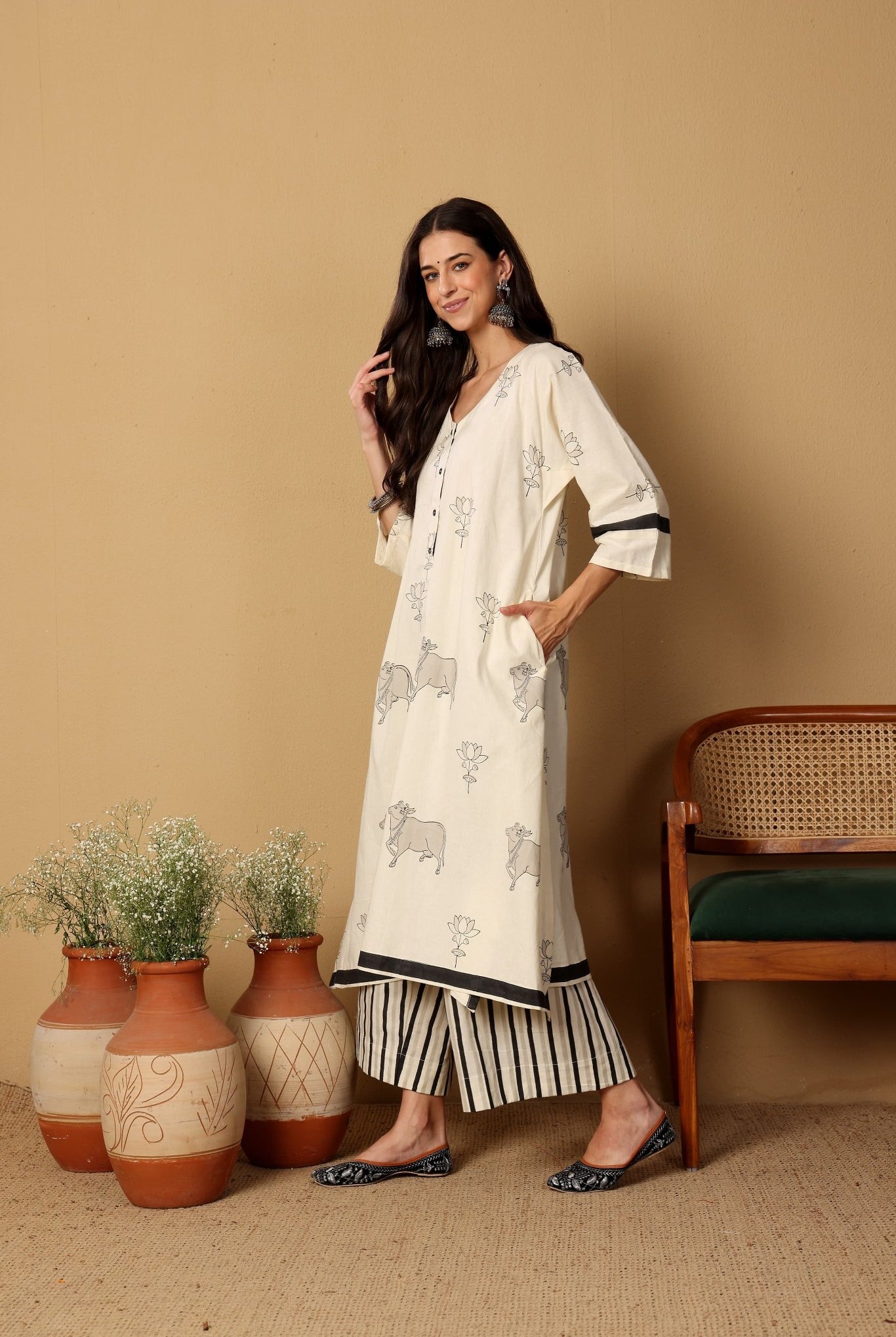Gauri Set - Grey and White - CiceroniKurta Set, Everyday WearSheetal Joshi Verma