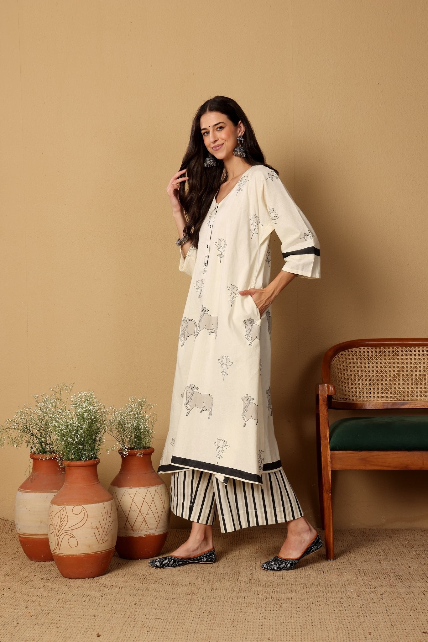 Gauri Set - Grey and White - CiceroniKurta Set, Everyday WearSheetal Joshi Verma