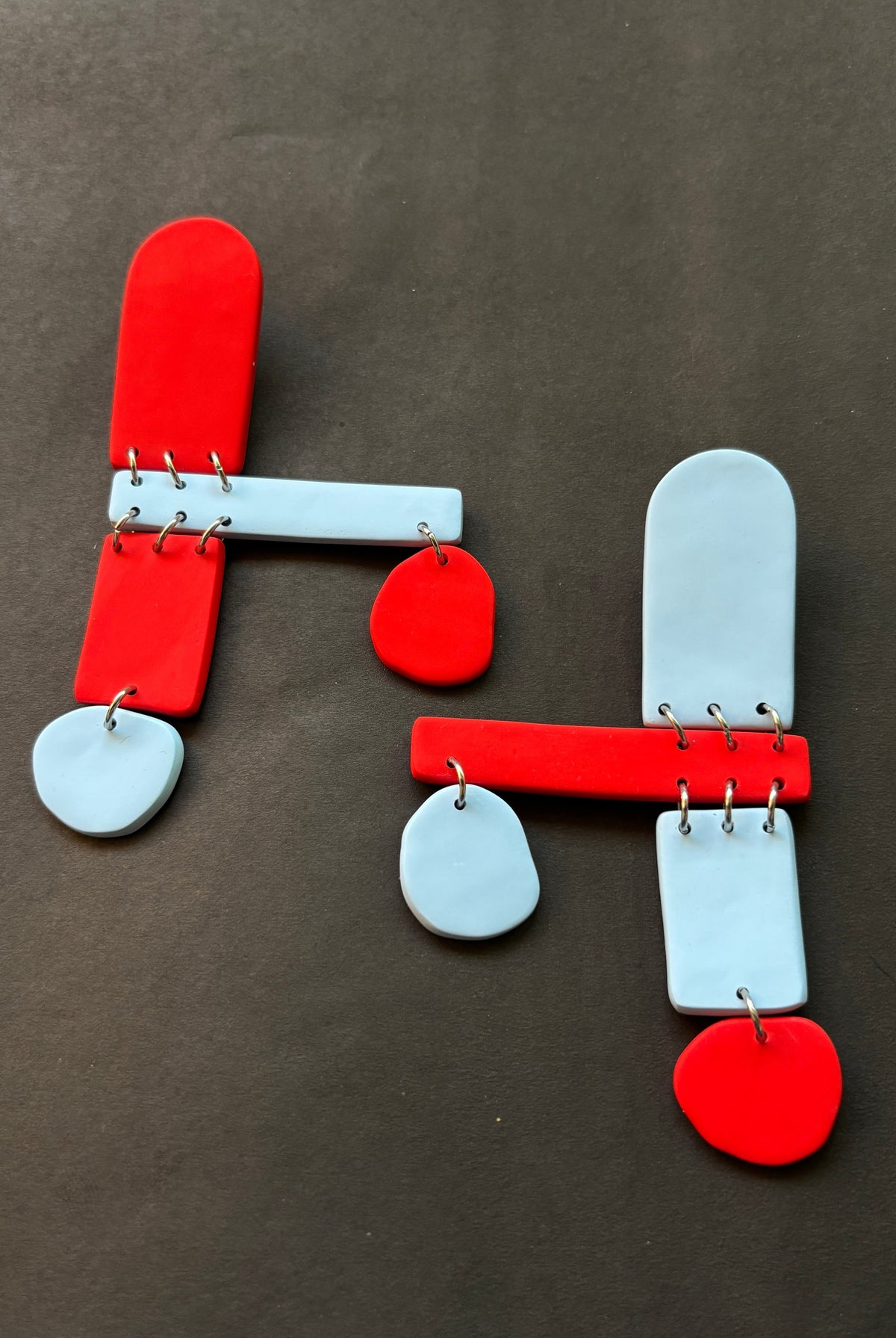 Geomet - Red and Pale Blue - CiceroniEarringsColoured Ears