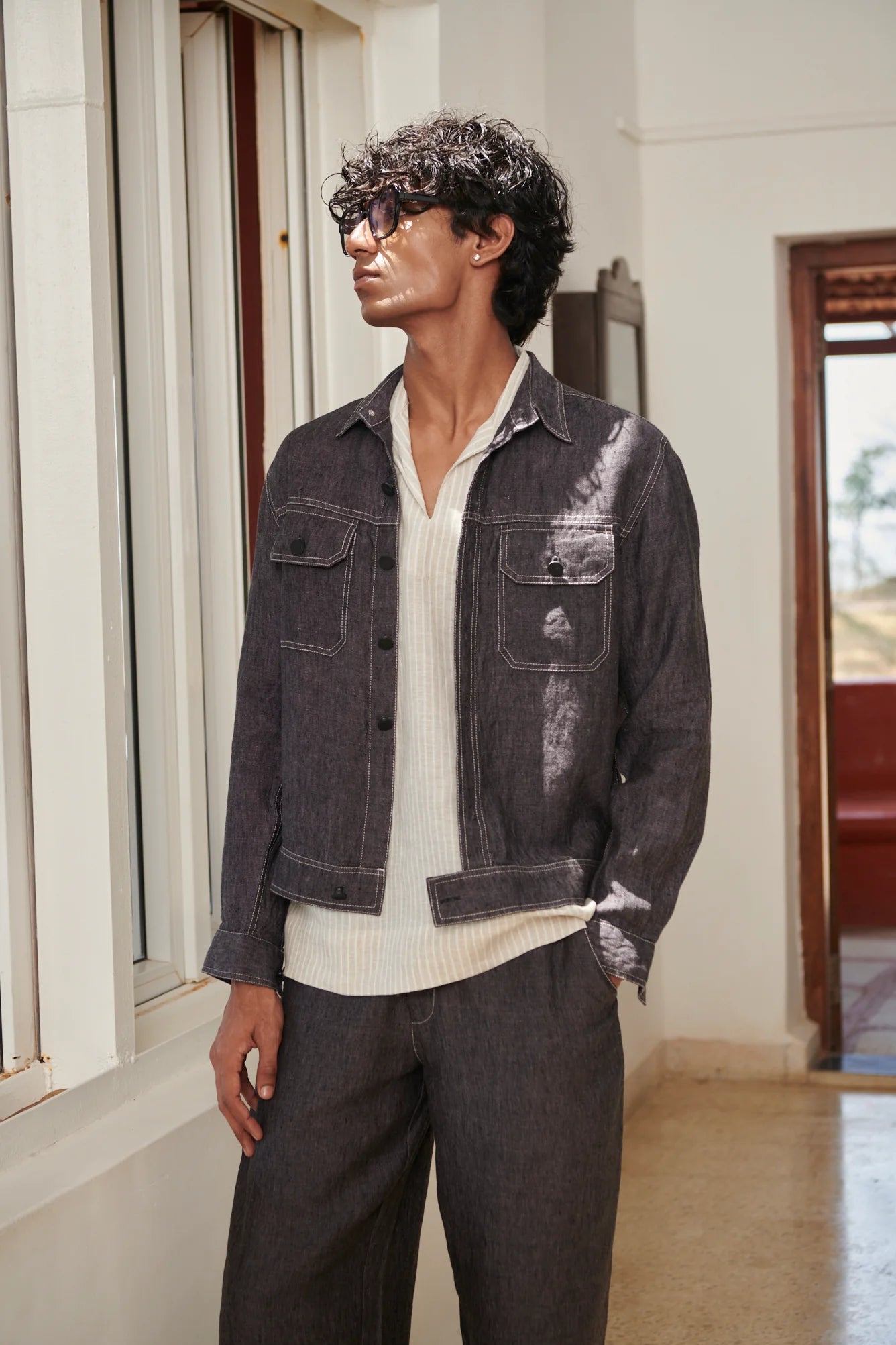Graphite Linen Denim Jacket - CiceroniJacketsSaphed