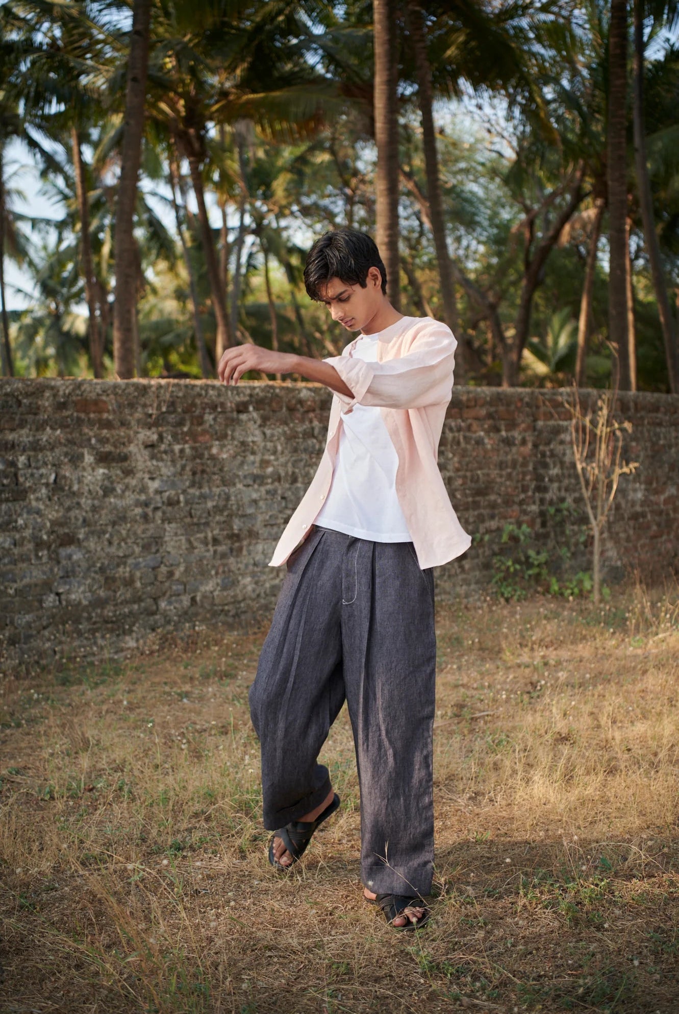 Graphite Linen Denim Men's Baggy Pants - CiceroniPantsSaphed