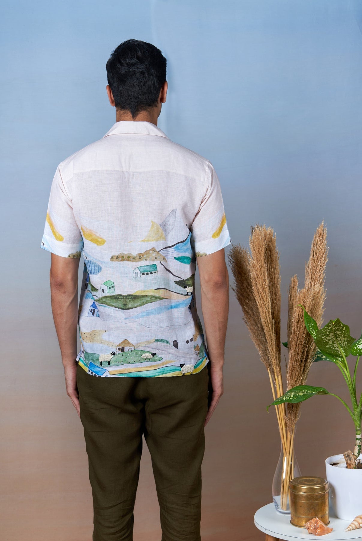 Grazing Sheep Yellow - Hand Embroidered Unisex Printed Linen Shirt - CiceroniShirtsCultura Studio