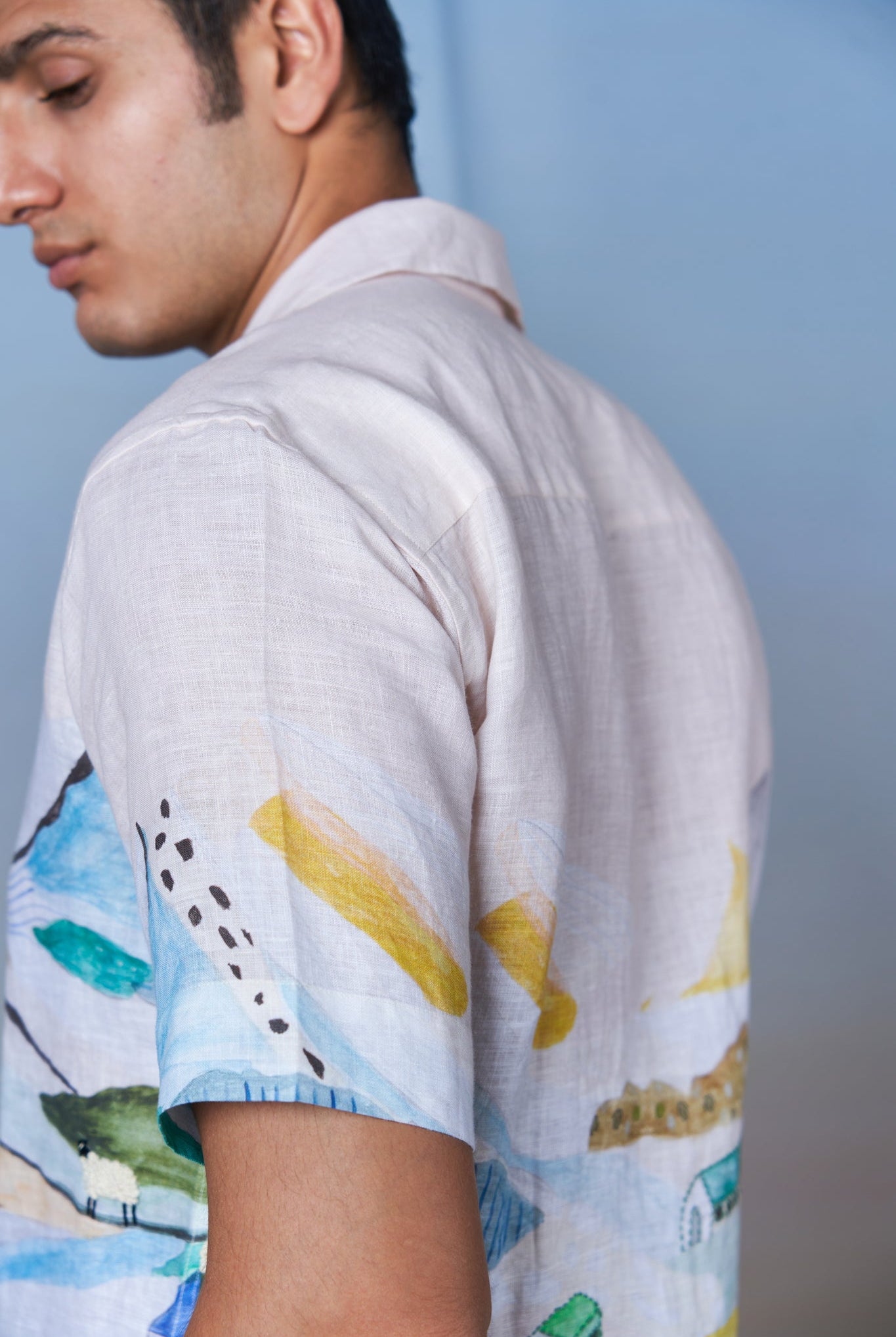 Grazing Sheep Yellow - Hand Embroidered Unisex Printed Linen Shirt - CiceroniShirtsCultura Studio