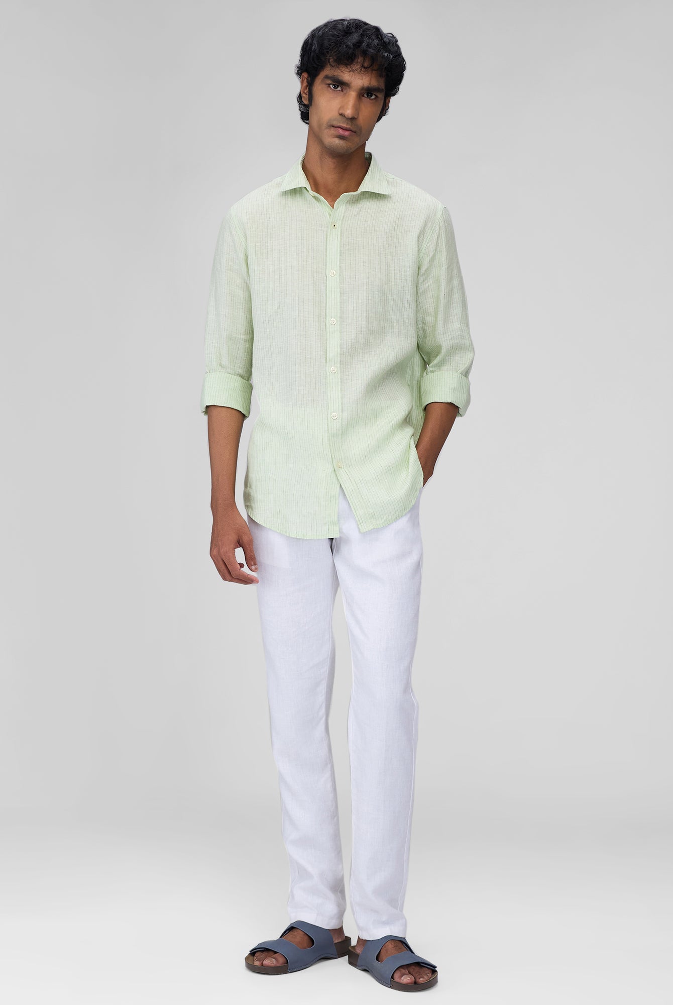 Green 100% Linen Stripes Shirt - CiceroniMen Shirtsbhrāta