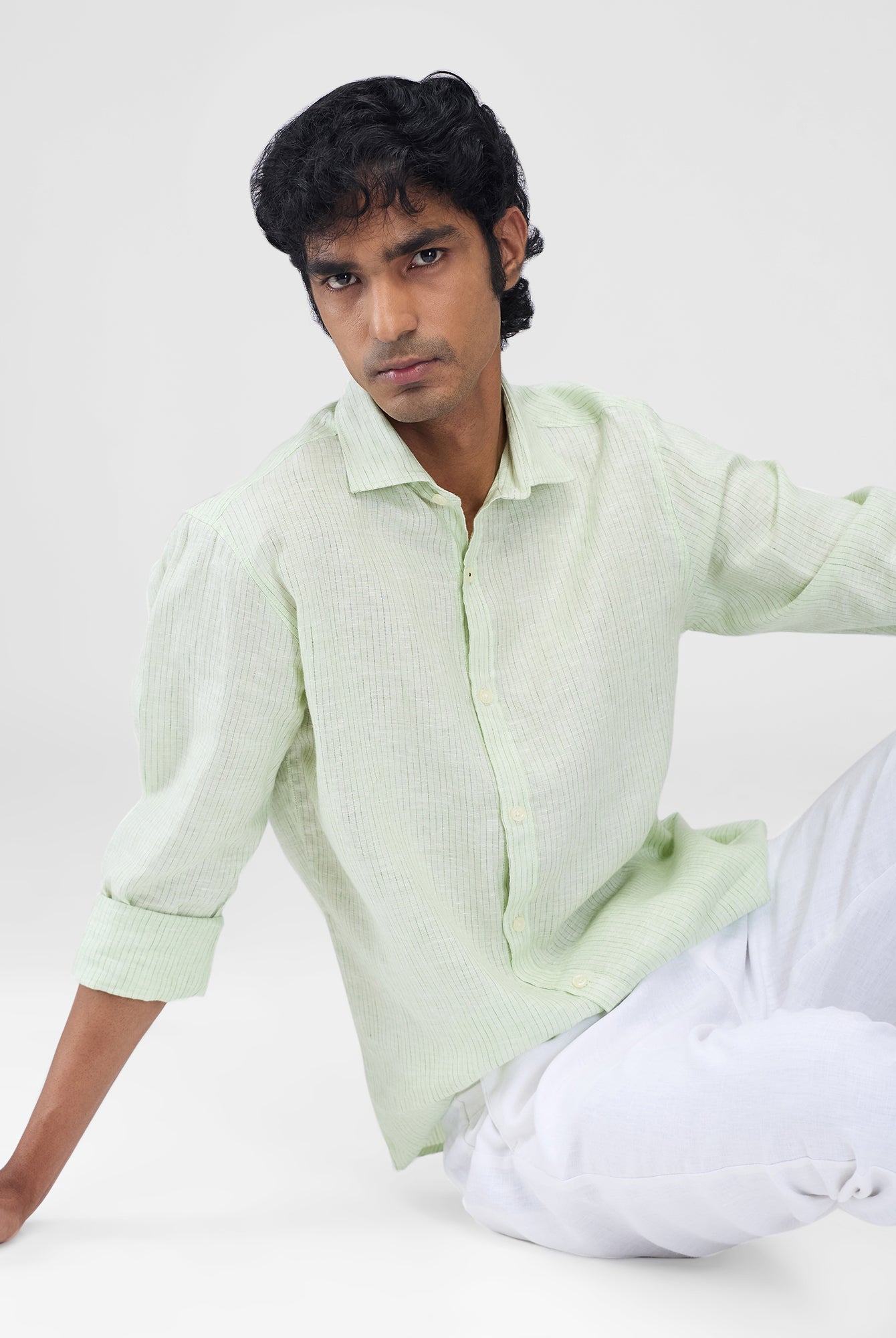 Green 100% Linen Stripes Shirt - CiceroniMen Shirtsbhrāta