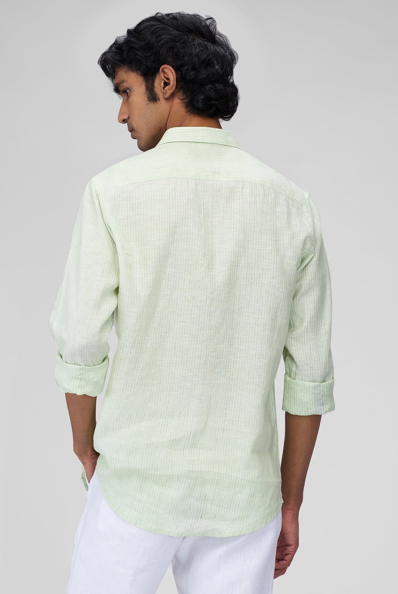 Green 100% Linen Stripes Shirt - CiceroniMen Shirtsbhrāta