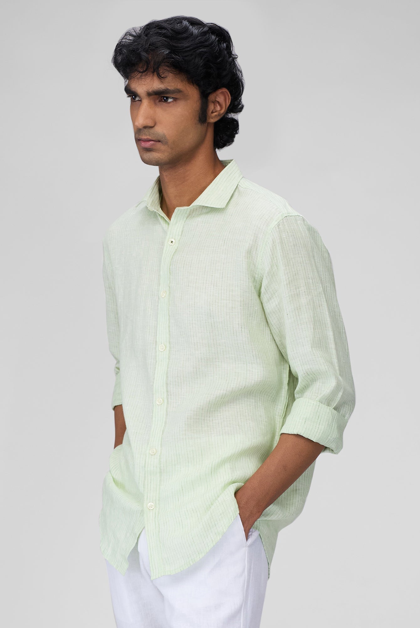 Green 100% Linen Stripes Shirt - CiceroniMen Shirtsbhrāta