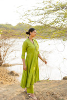 Green Pear Kalidaar Set with Jaamdani Dupatta - CiceroniKurta Set, Everyday WearMaidaan