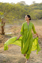 Green Pear Kalidaar Set with Jaamdani Dupatta - CiceroniKurta Set, Everyday WearMaidaan