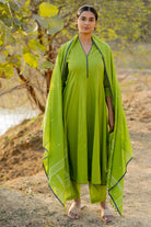 Green Pear Kalidaar Set with Jaamdani Dupatta - CiceroniKurta Set, Everyday WearMaidaan