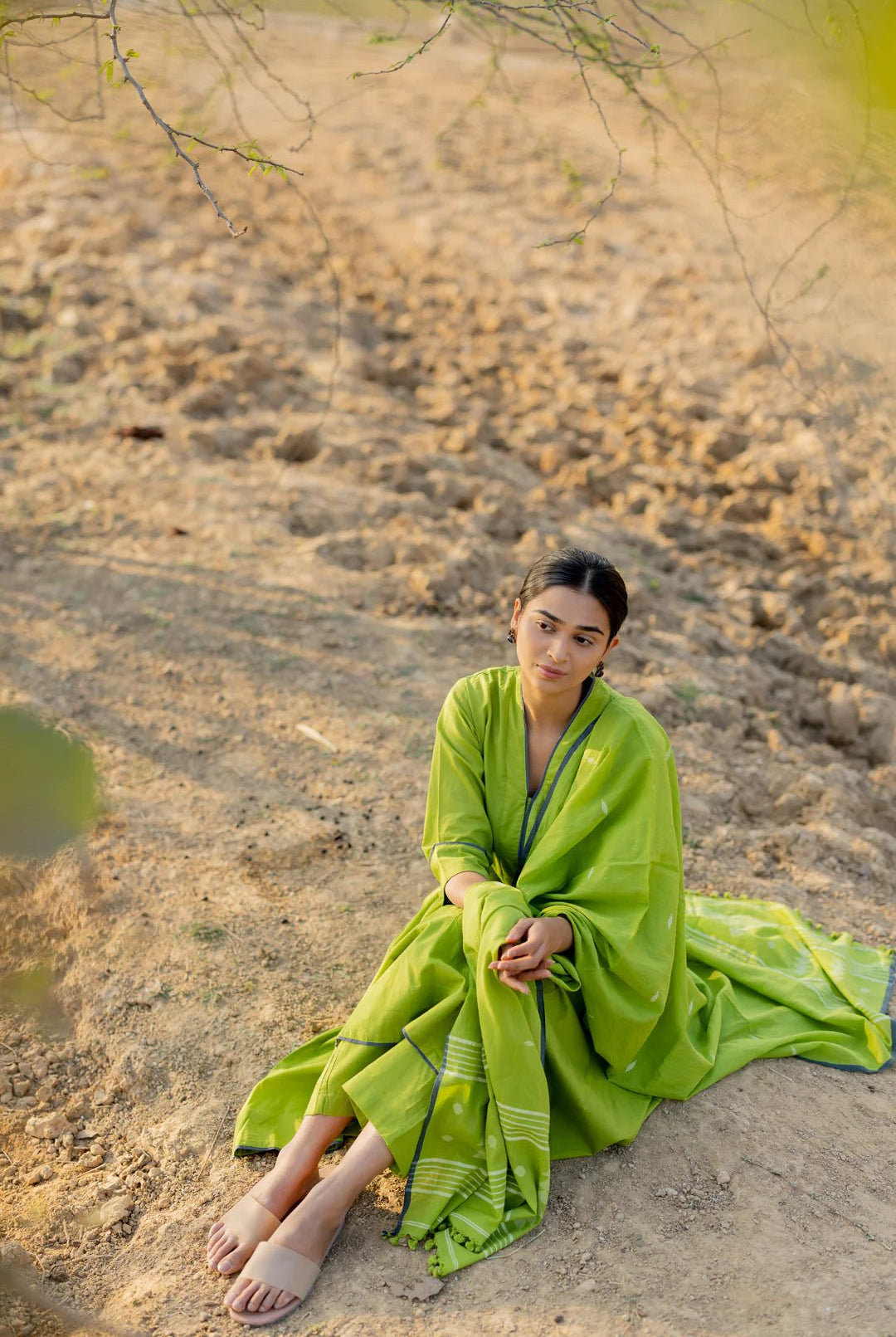 Green Pear Kalidaar Set with Jaamdani Dupatta - CiceroniKurta Set, Everyday WearMaidaan