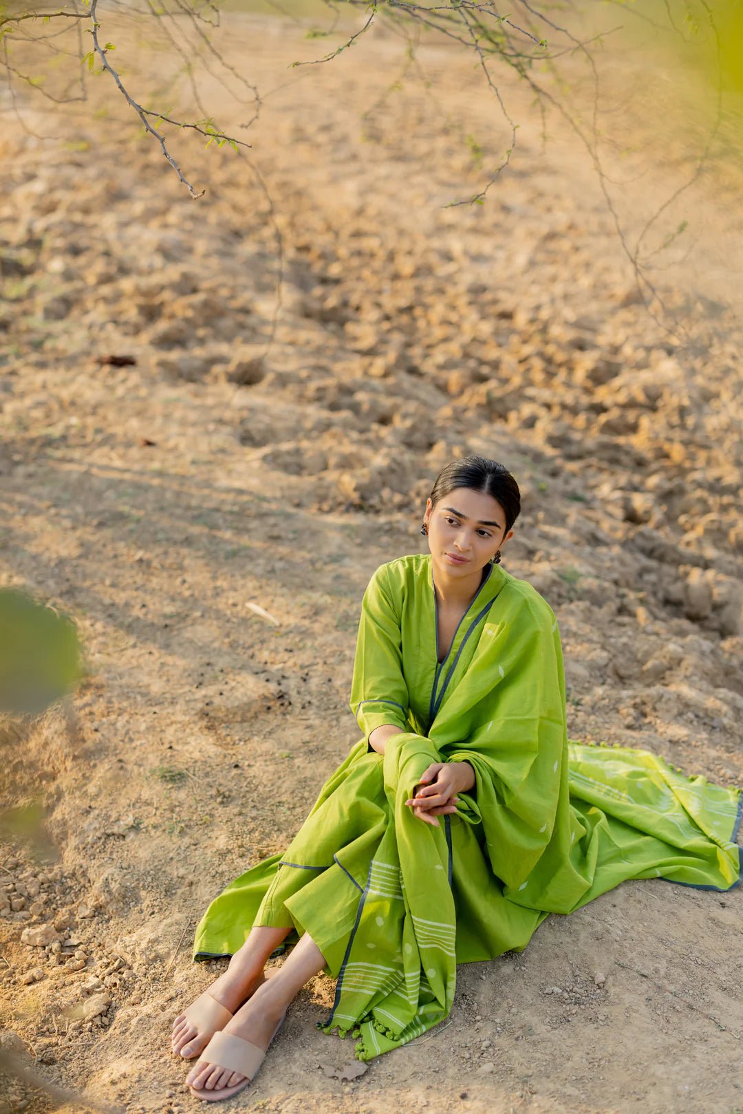 Green Pear Kalidaar Set with Jaamdani Dupatta - CiceroniKurta Set, Everyday WearMaidaan