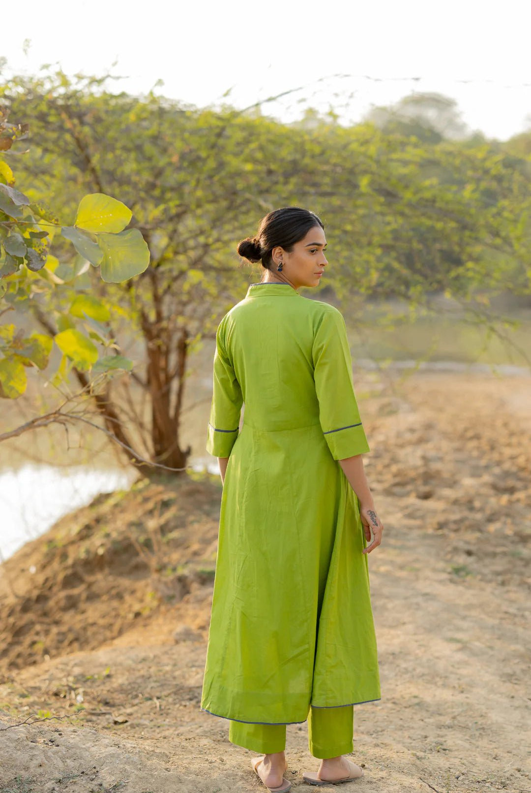 Green Pear Kalidaar Set with Jaamdani Dupatta - CiceroniKurta Set, Everyday WearMaidaan