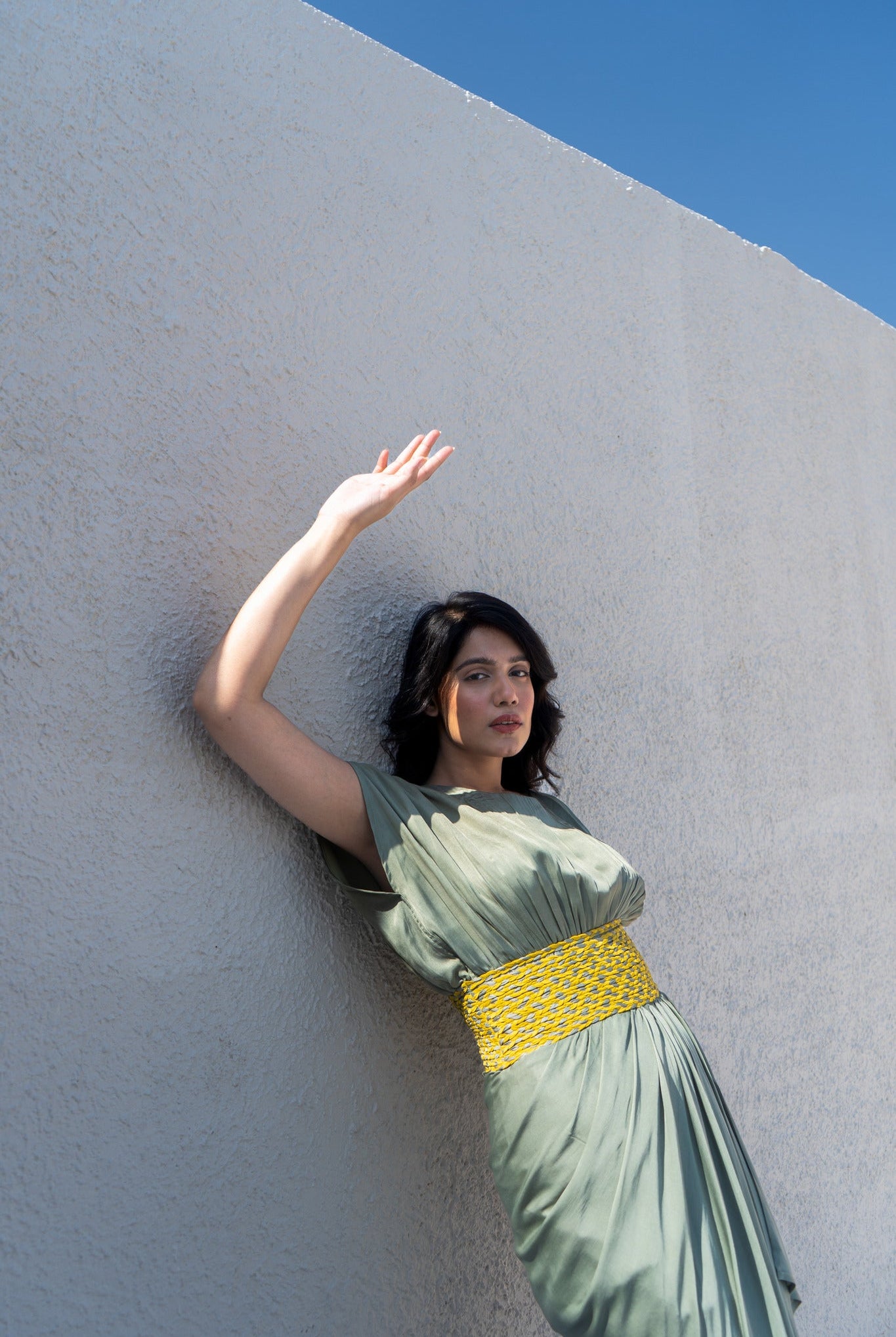 Green - Yellow Braided Cocktail Gown - CiceroniDressesNeora