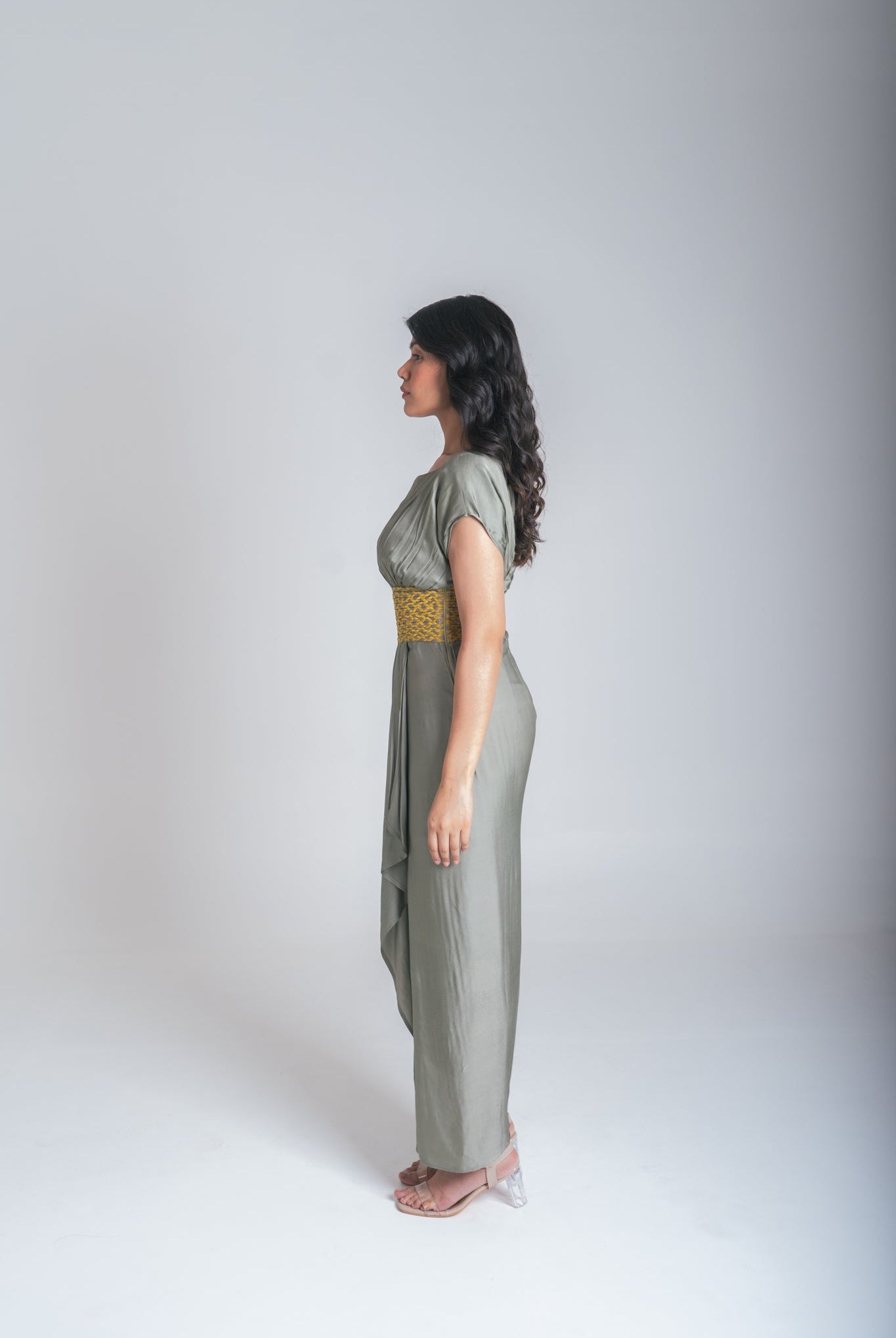 Green - Yellow Braided Cocktail Gown - CiceroniDressesNeora