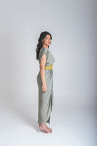 Green - Yellow Braided Cocktail Gown - CiceroniDressesNeora
