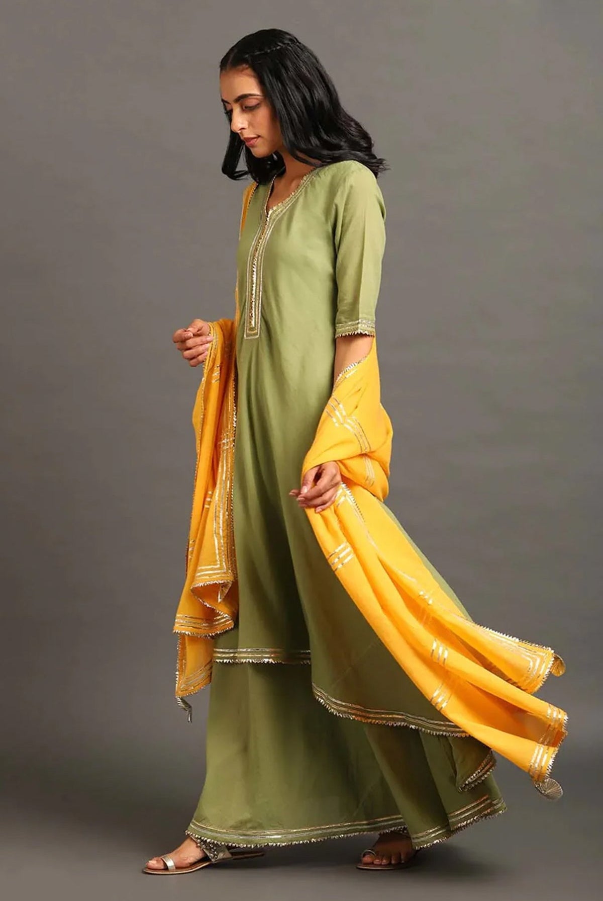 Green Zara Double Layered Dress - CiceroniDressesOmaana