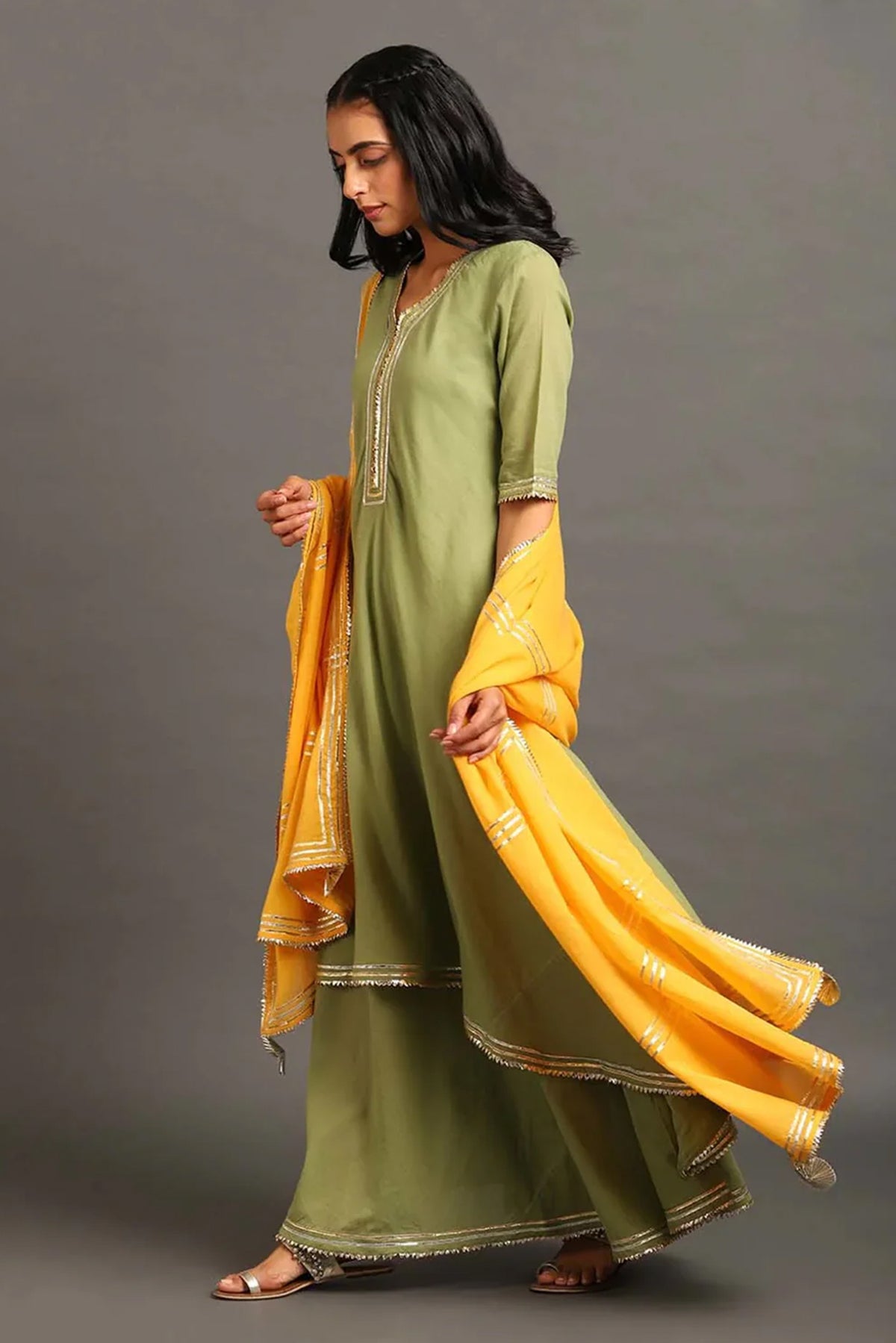 Green Zara Double Layered Dress - CiceroniDressesOmaana