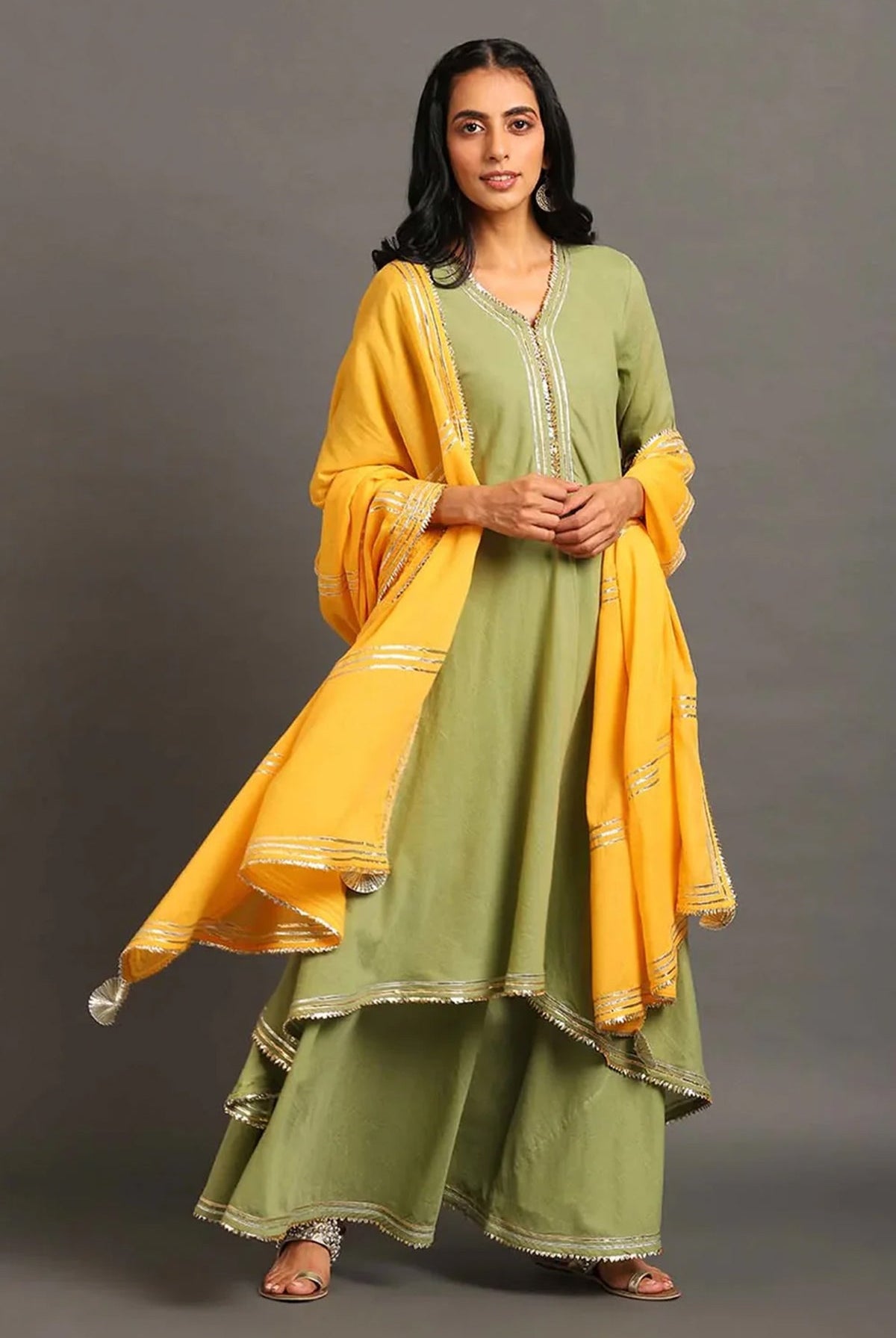 Green Zara Double Layered Dress - CiceroniDressesOmaana